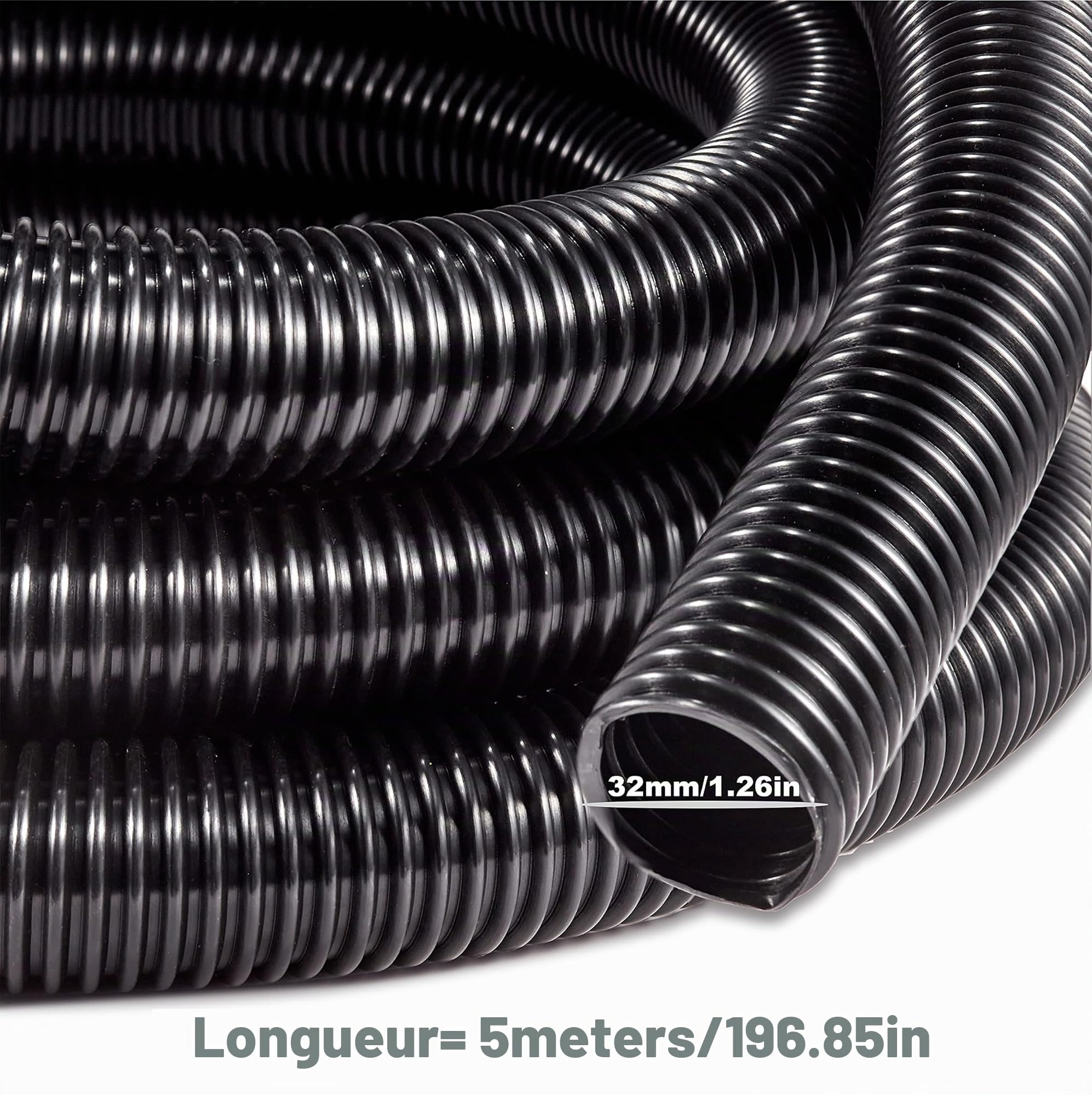 Tuyau d'aspirateur vendu au mètre, diamètre intérieur 32 mm, tuyau pour aspirateur industriel et appareils, compatible avec Kärcher, Bosc, Nilfisk, Parkside