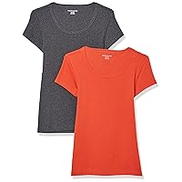 Amazon Essentials T-Shirt Aderente con Maniche Ad Aletta e Scollo Ampio Donna