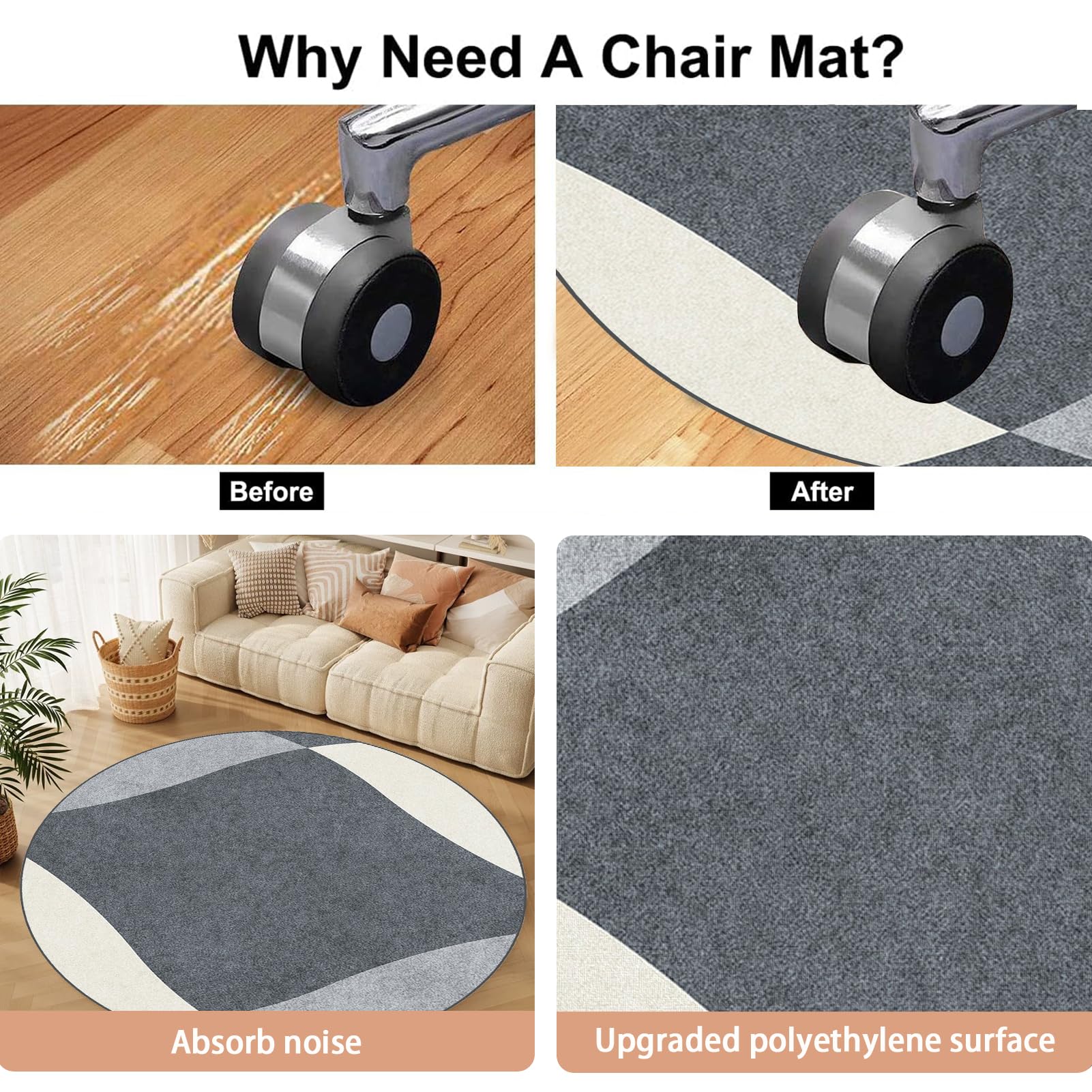 Alfombra para Silla de Oficina, Alfombrilla Protectora para Suelos 120 cm, Alfombra for Silla de Escritorio, Redonda Protector Suelo Silla Ruedas, Tapete Protector para Suelo, Alfombra Suelo Gaming