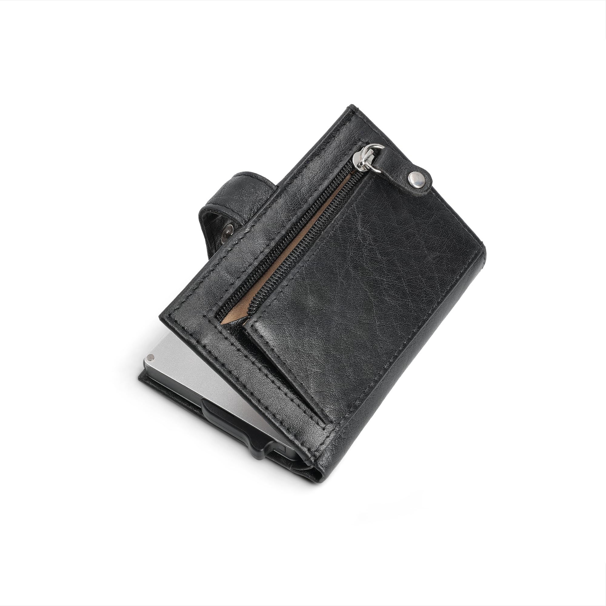 your surprise Porte-Cartes de Visite Personnaliser, Porte-Cartes personnalisé avec nom ou Texte en Cuir de Buffle Nappa avec Espace pour dix Cartes et Une Poche zippée (Noir)