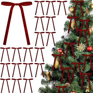 24 Pcs Velvet Christmas Tree Bow, 5x7,3/8" w, Dark Red