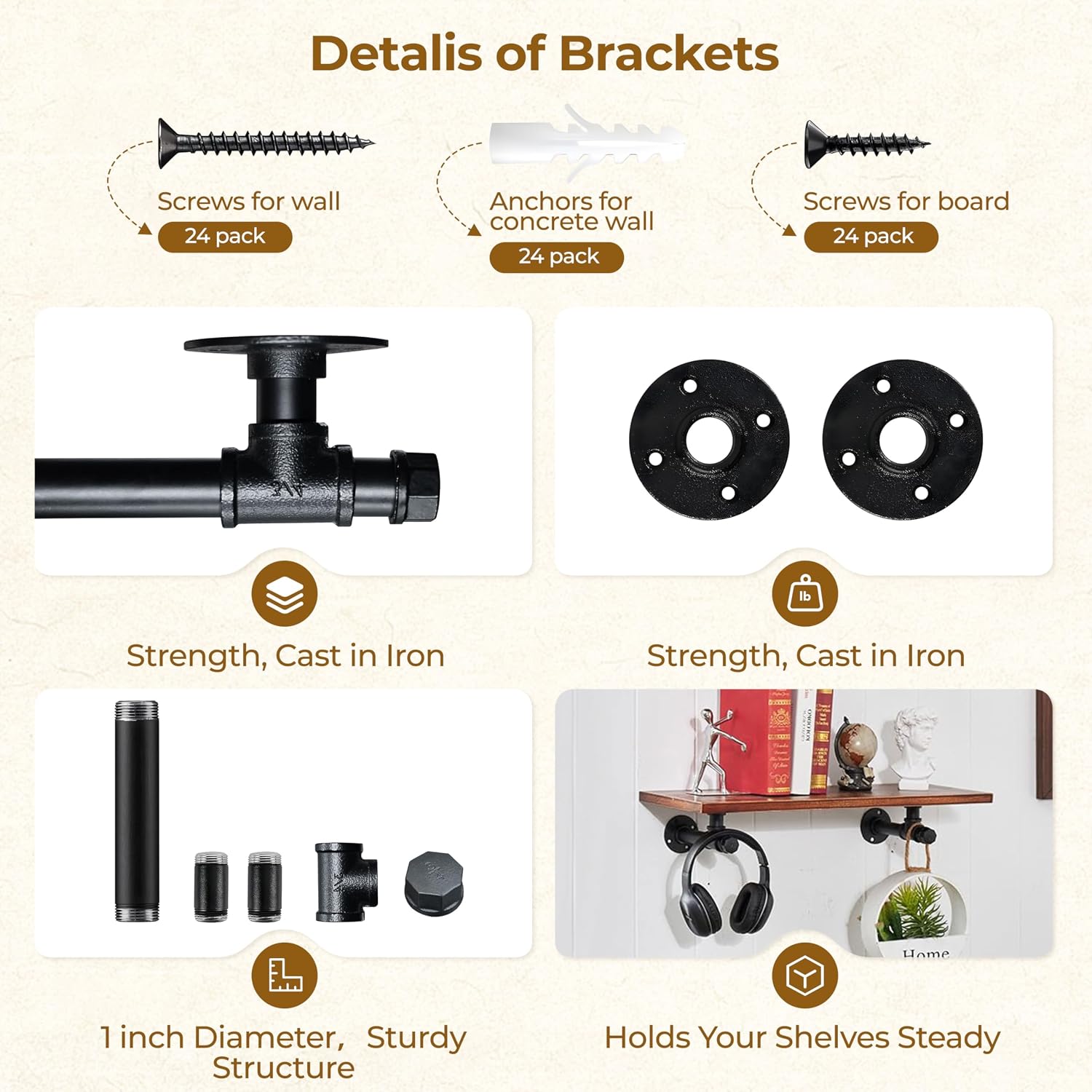 Industrial Pipe Shelf Brackets for Floating Shelves,Heavy Duty Bracket image 5