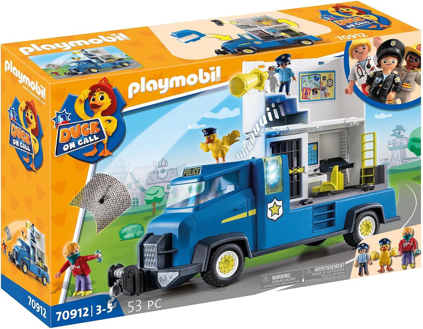 DUCK ON CALL Police Truck, With Integrated Station, Light and Sound Effects, Toy for Children Black, Ages 3+, 70912
