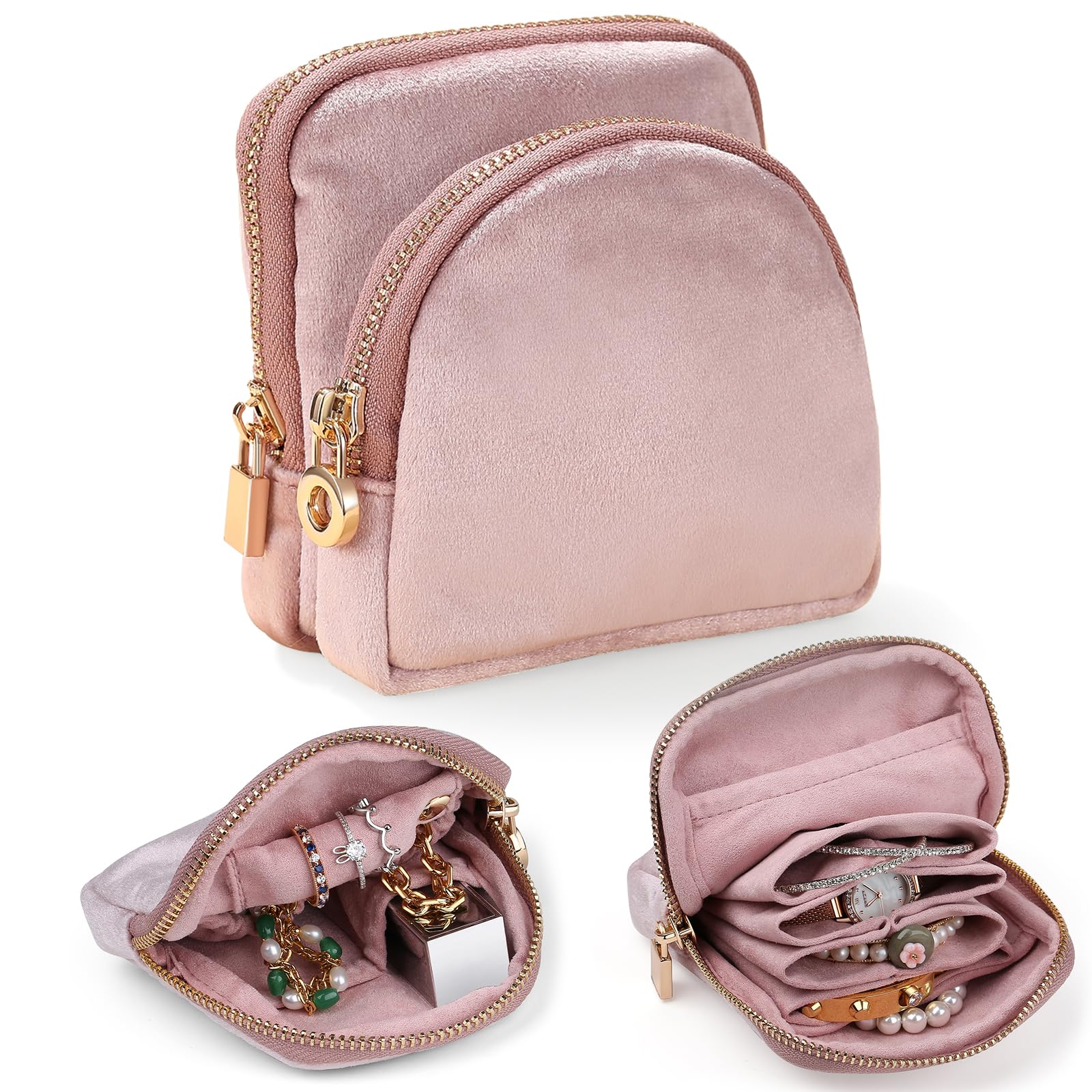 Small Travel Jewelry Case Set 2-in-1 Detachable Velvet Pouches Portable Jewelry Organizer bag for Rings Earrings Bracelets Gift
