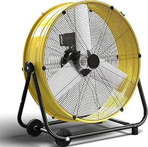 24 Inch Industrial Drum Fan, 8800 CFM High Velocity Floor Shop Fan, Heavy Duty, 3 Speeds, 360 Degree Tilt with Casters Handle, Ideal for Industrial, Commercial, Gym, Garage Use, ETL Listed