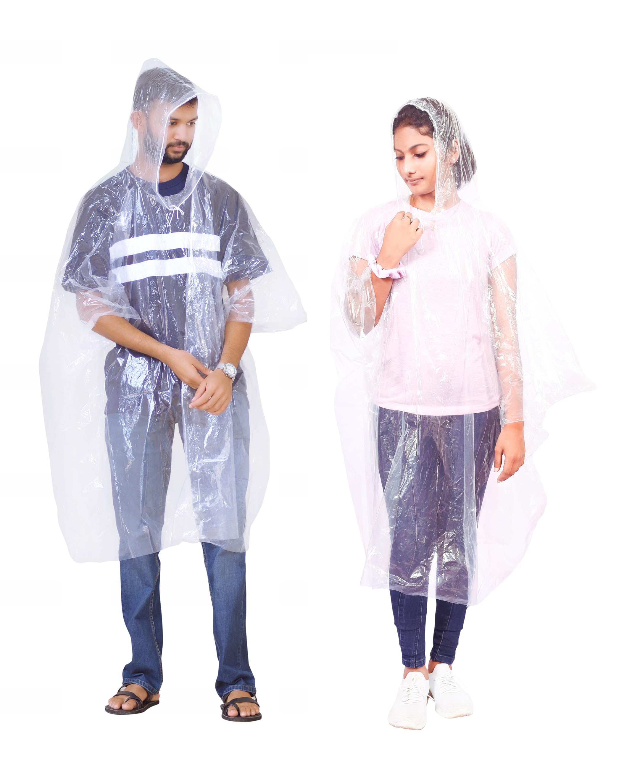 Start And Drive Ltd Unisex 2 Pcs, Transparent Poncho Rain Coat Transparent Waterproof Plastic Poncho Adult Size Reusable Ponchos With Hoods, Emergency Raincoats, Rain Ponchos (2 Pcs, Transparent)