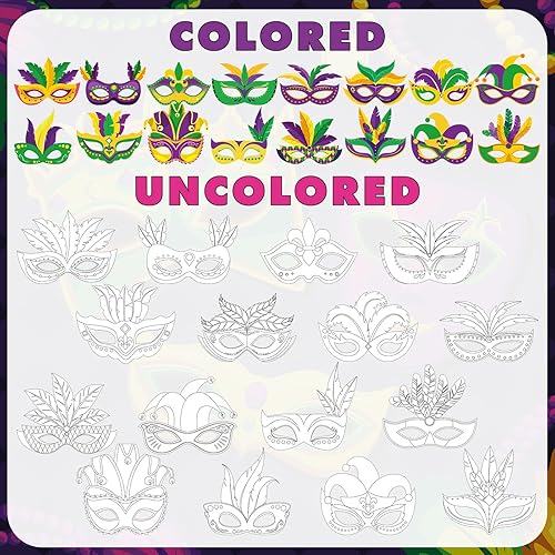 Miniatura 2 de 16 máscaras de Mardi Gras DIY Carnaval para colorear, máscara de papel para fiesta de mascarada, máscara de papel con bolígrafos para actividades de