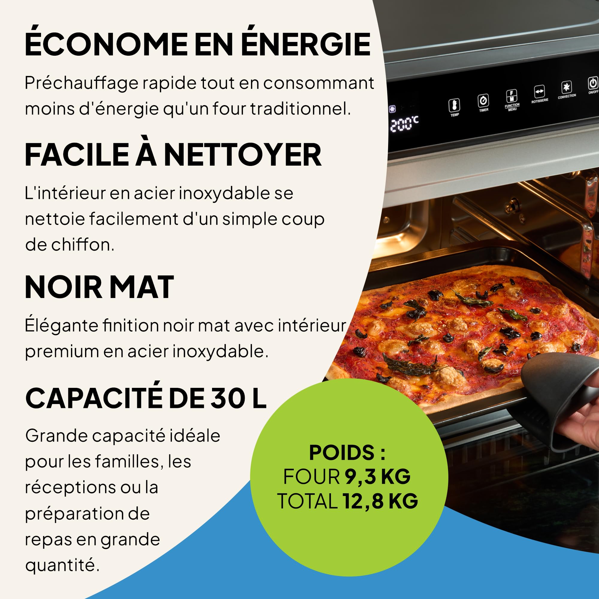 Fridja F77 Super Oven Pro 30L – Four friteuse à air numérique LED premium avec 18 programmes intelligents, fonction rôtissoire, rapide, puissant, polyvalent, intérieur inox, facile à nettoyer.