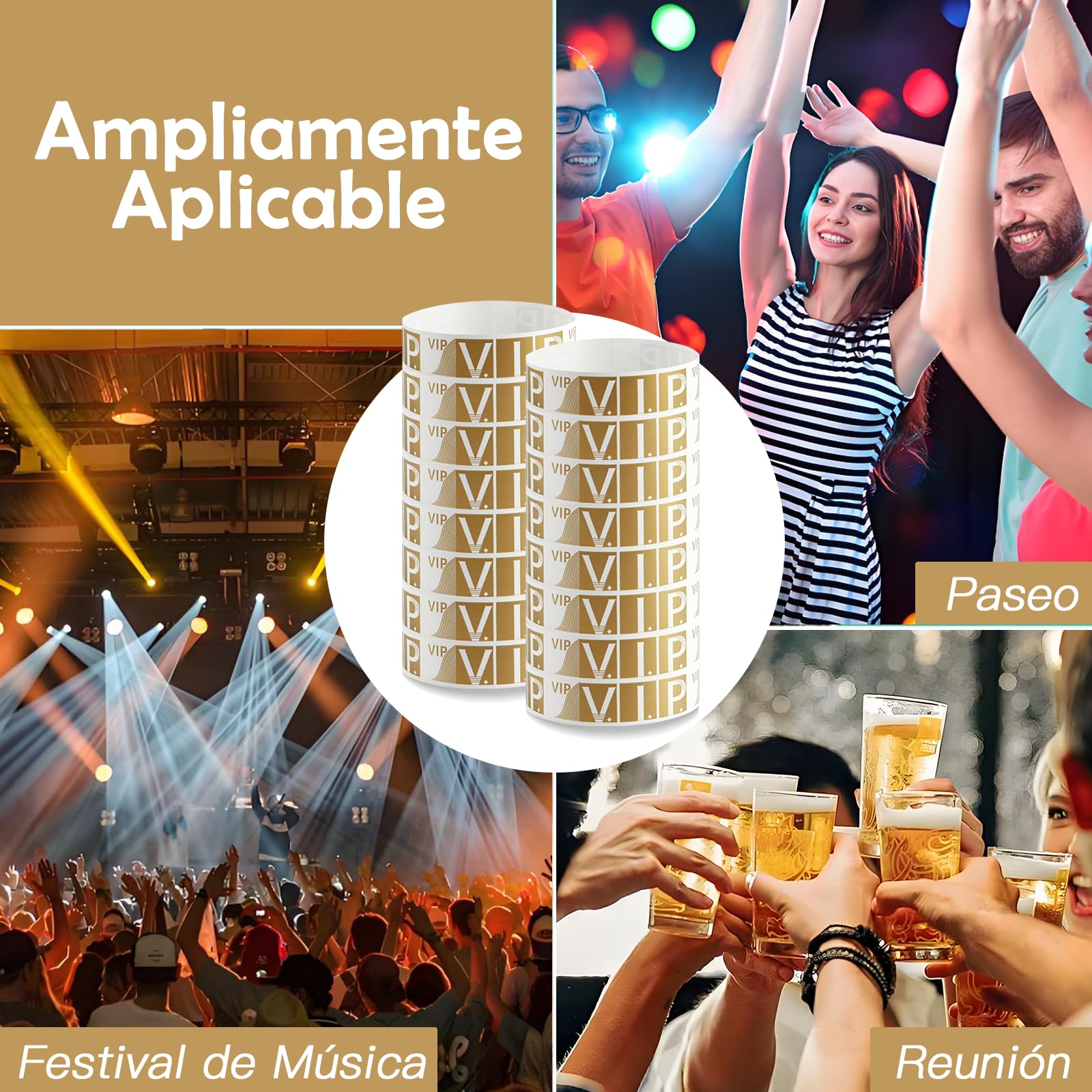 400 Piezas Pulseras Papel VIP para Eventos, Pulseras Impermeables Pulseras VIP para Fiestas Conciertos, Pulseras de Entrada para Discotecas Doradas Pulseras Vip para Parques de Atracciones