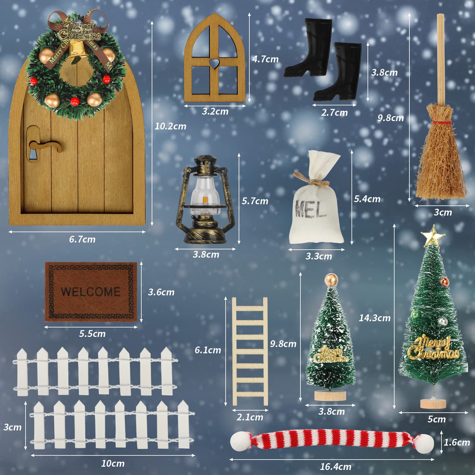 Kit Porte Lutin De Noël CIRULLI - Ensemble Décoration Miniatures Avec Arbre, échelle, Balai Et Accessoires Pour Porte - 9
