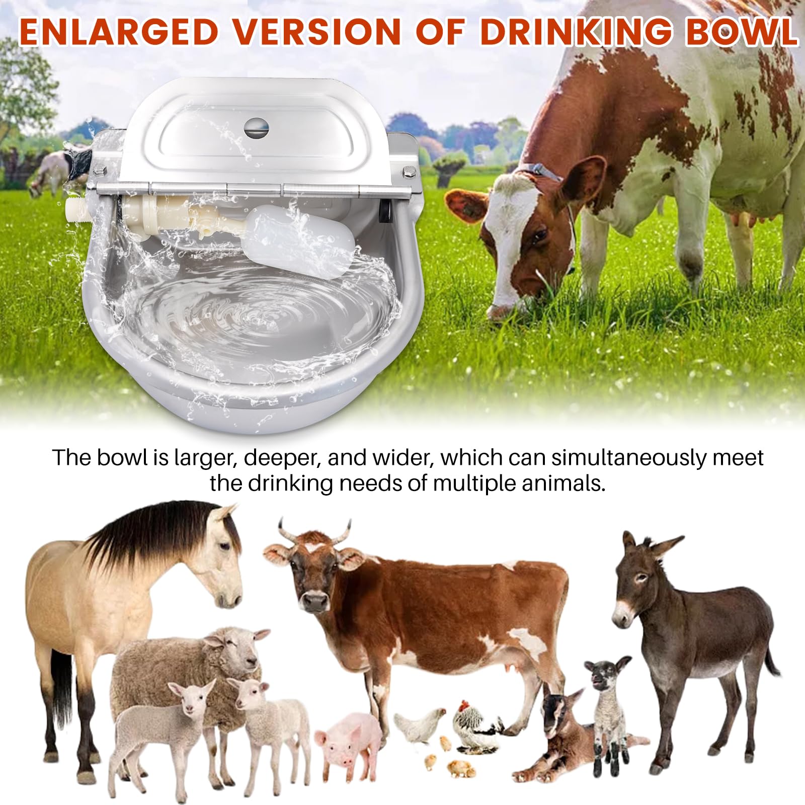 Bebedero automático de vaca 2,5 L bebedero de acero inoxidable, bebedero con flotador para caballo, ovejas, ganado, perro
