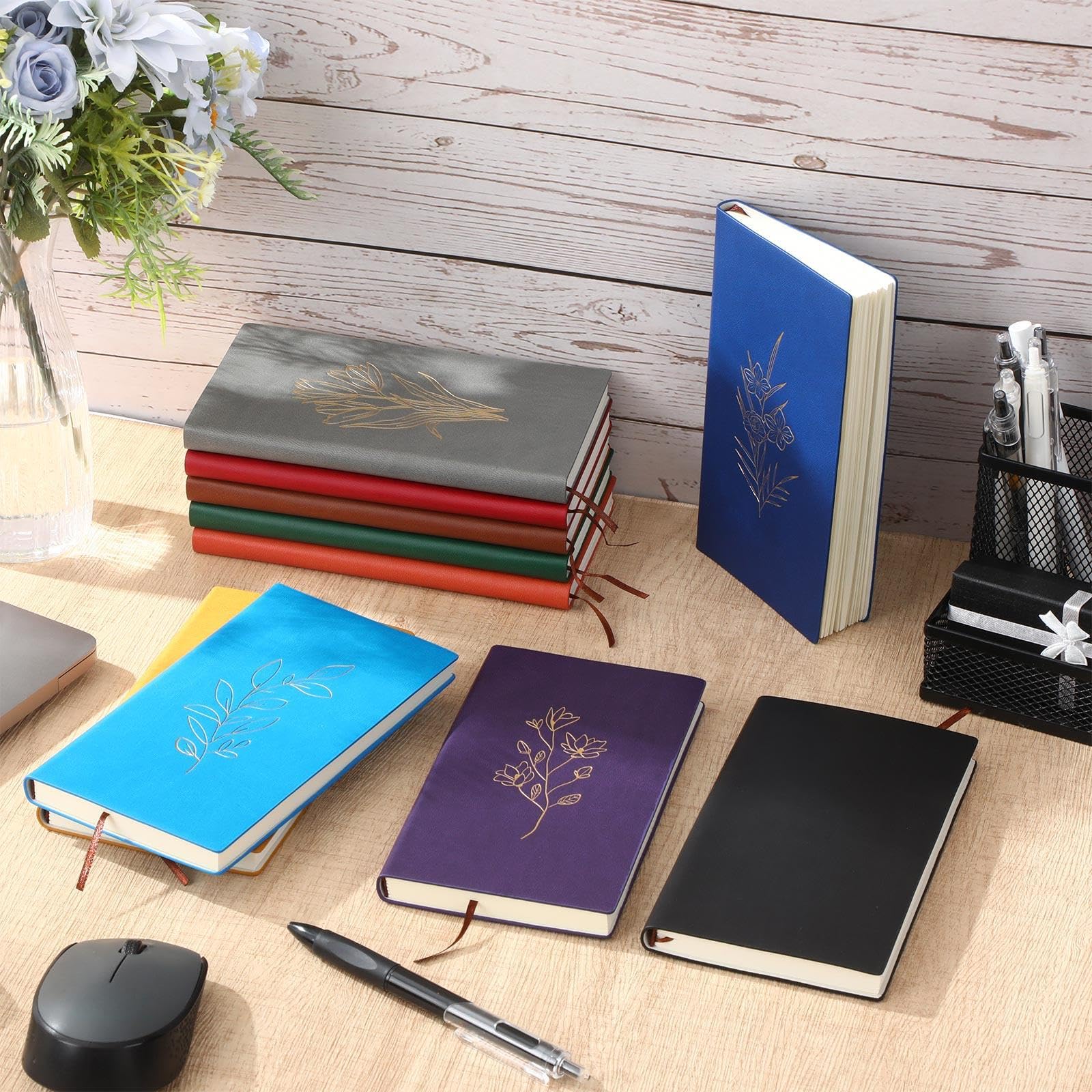 Cholemy Paquete de 10 diarios de escritura floral en espiral a granel lindo cuaderno estético para mujer, tapa dura, cuaderno de cuero A6, cuaderno de rayas universitarias, 200 páginas a rayas para
