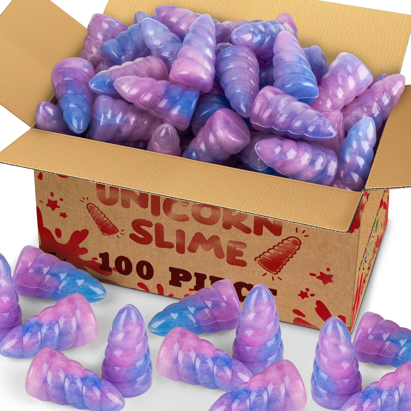 100 Pack Unicorn Theme Slime Party Favors Supplies, Unicorn Slime Bulk, Birthday Goodie Bag Stuffers, Stockings & Basket Filler, Treat Bags for Girls