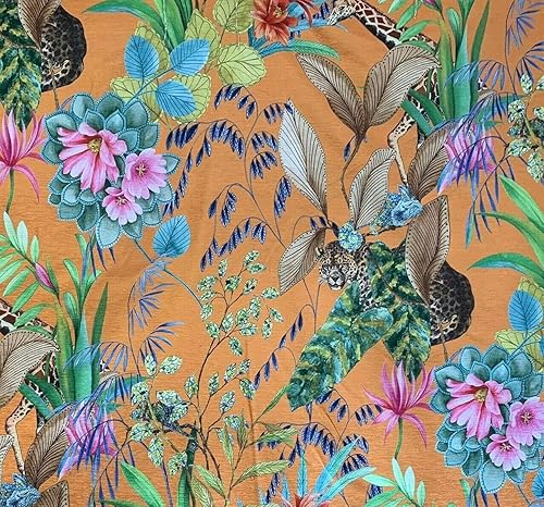 Miniatura 4 de The Yard - Tela de algodón naranja Tonga de The Yard Tropical Jungle Material de costura por metro Patrón de animales de jirafa leopardo para