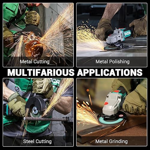 Miniatura 7 de DCA Amoladora angular inalámbrica de 4-12 pulgadas, motor sin escobillas de 20 V 8500 RPM, amoladora de batería, protector sin herramientas, batería