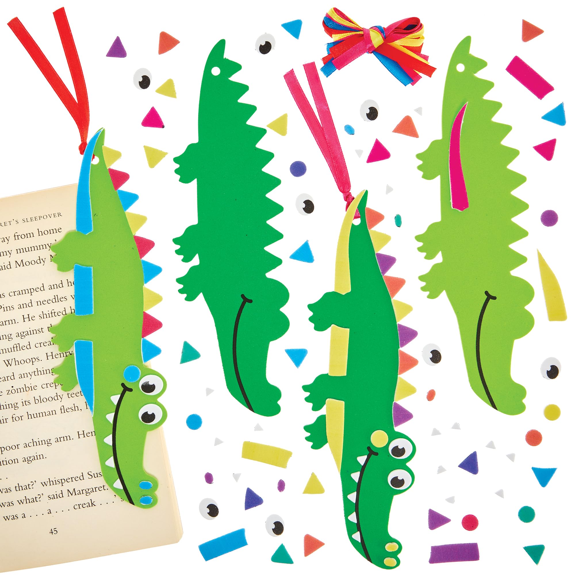 Baker Ross FN192 Crocodile Mix & Match Bookmark Kits - Pack of 8, World Book Day Kits, Bookmark Making for Kids