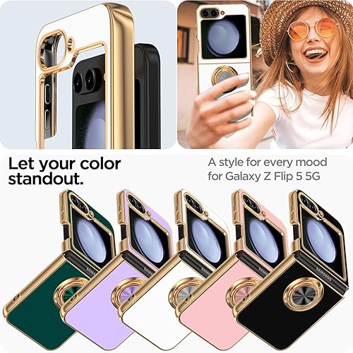 Miniatura 6 de AICase Funda para Samsung Galaxy Z Flip 5 [soporte magnético con anillo de 360°] Lujo galvanizado parachoques femenino lindo lado suave delgado