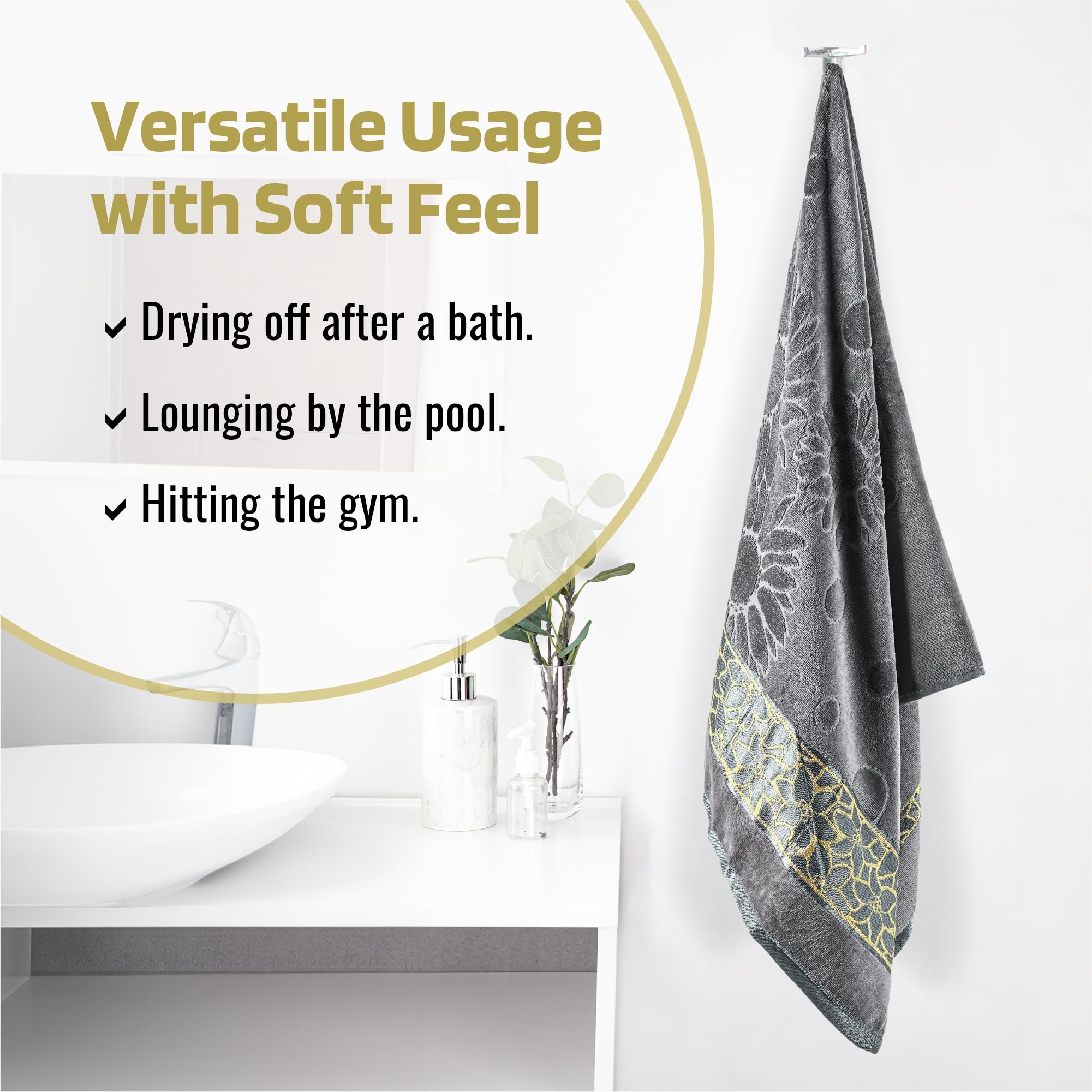 Urbane Home Pack of 4 Soft Blend Cotton Bathing Towel for Men/Women | 450 GSM Fade/Wrinkle Resistant Towels | 30x60 Inches - Velvet Grey 2