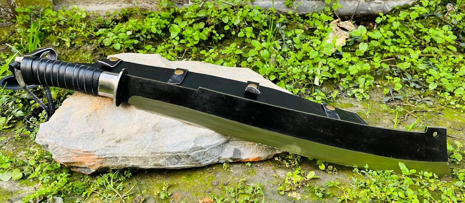 18" Jungle Machete - Full Tang High Carbon Steel Blade - Balance Water Tempered with Rosewood Handle and Leather Wrap