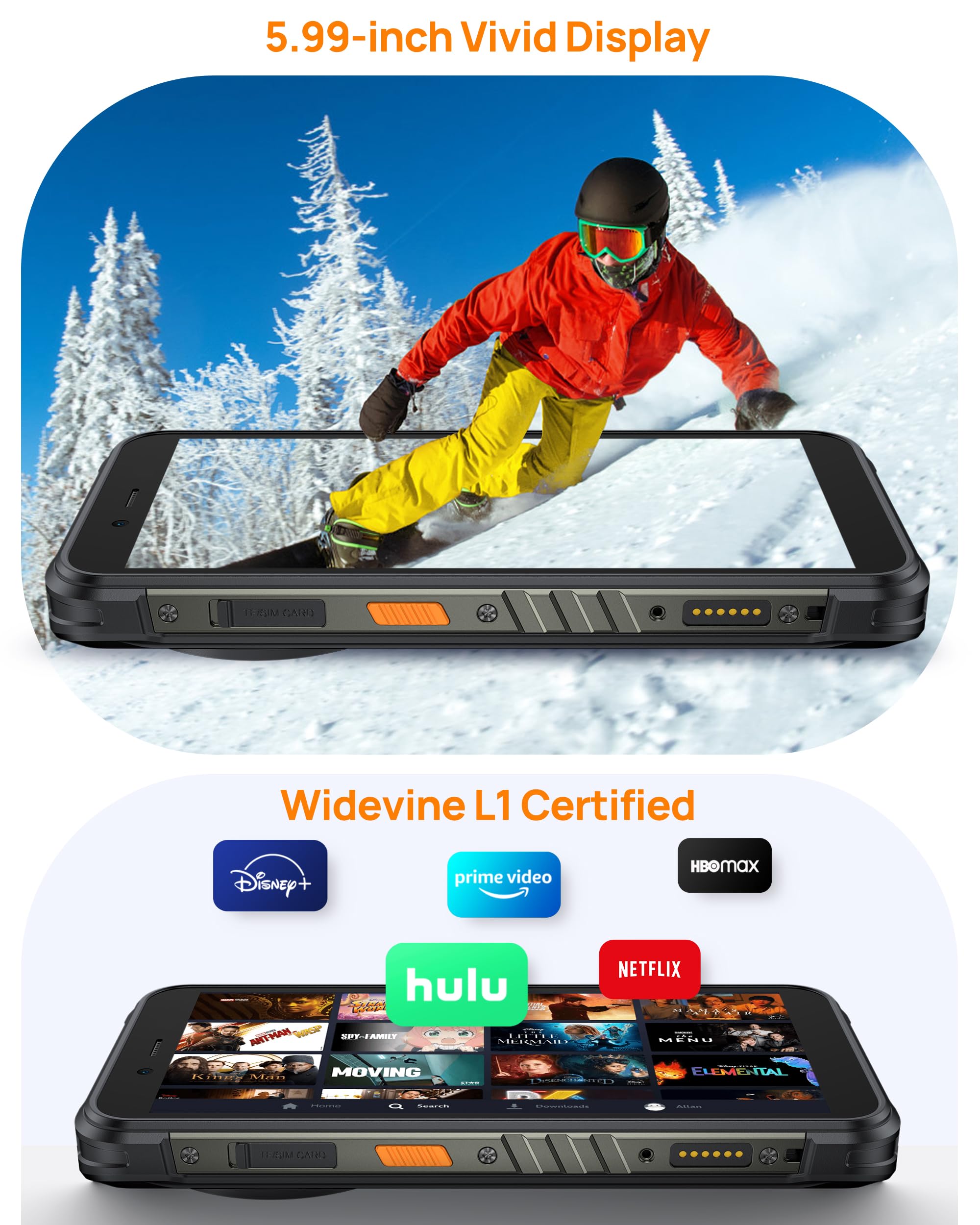 Ulefone 4G Rugged Phone, RugKing Unlocked Smartphone, Android 15, 16+256GB, 50MP+2MP+8MP Camera, 9600mAh, 126dB Speaker, 5.99” Screen, 3-Card Slot, NFC/GPS, Dual LTE