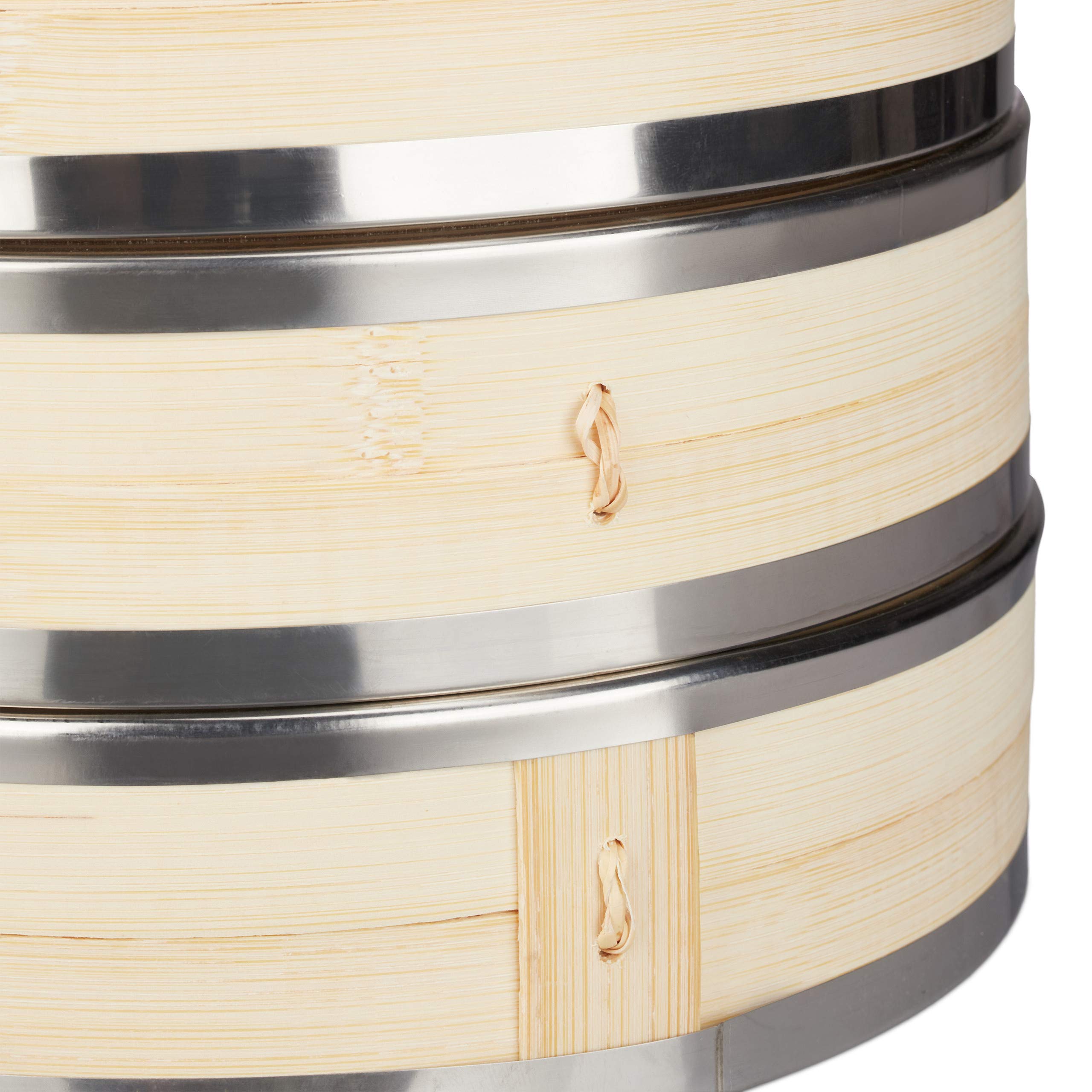 Relaxdays Cuiseur vapeur bambou, 2 niveaux, anneaux en métal, panier asiatique, riz, dimsum, légumes, Ø 24 cm, nature