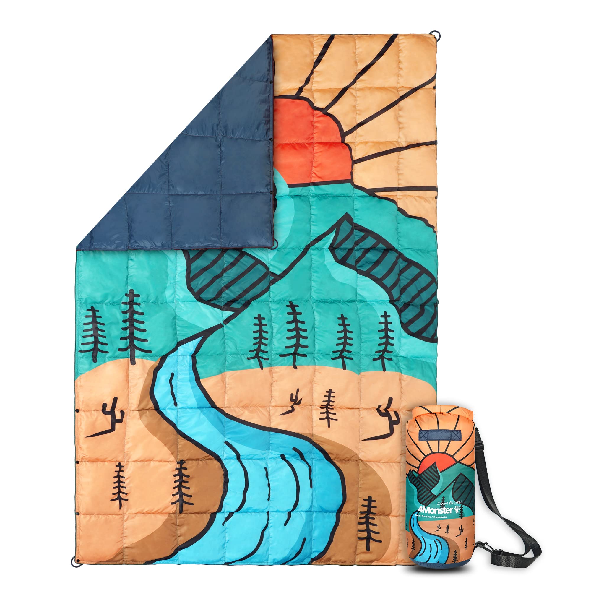 4Monster Outdoor Down Blankets Camping Blanket 650 Fill Travel Down Quilt Compact Waterproof for Picnics, Beach Trips, Camping and Backpacking (National Park D, 54 * 80")