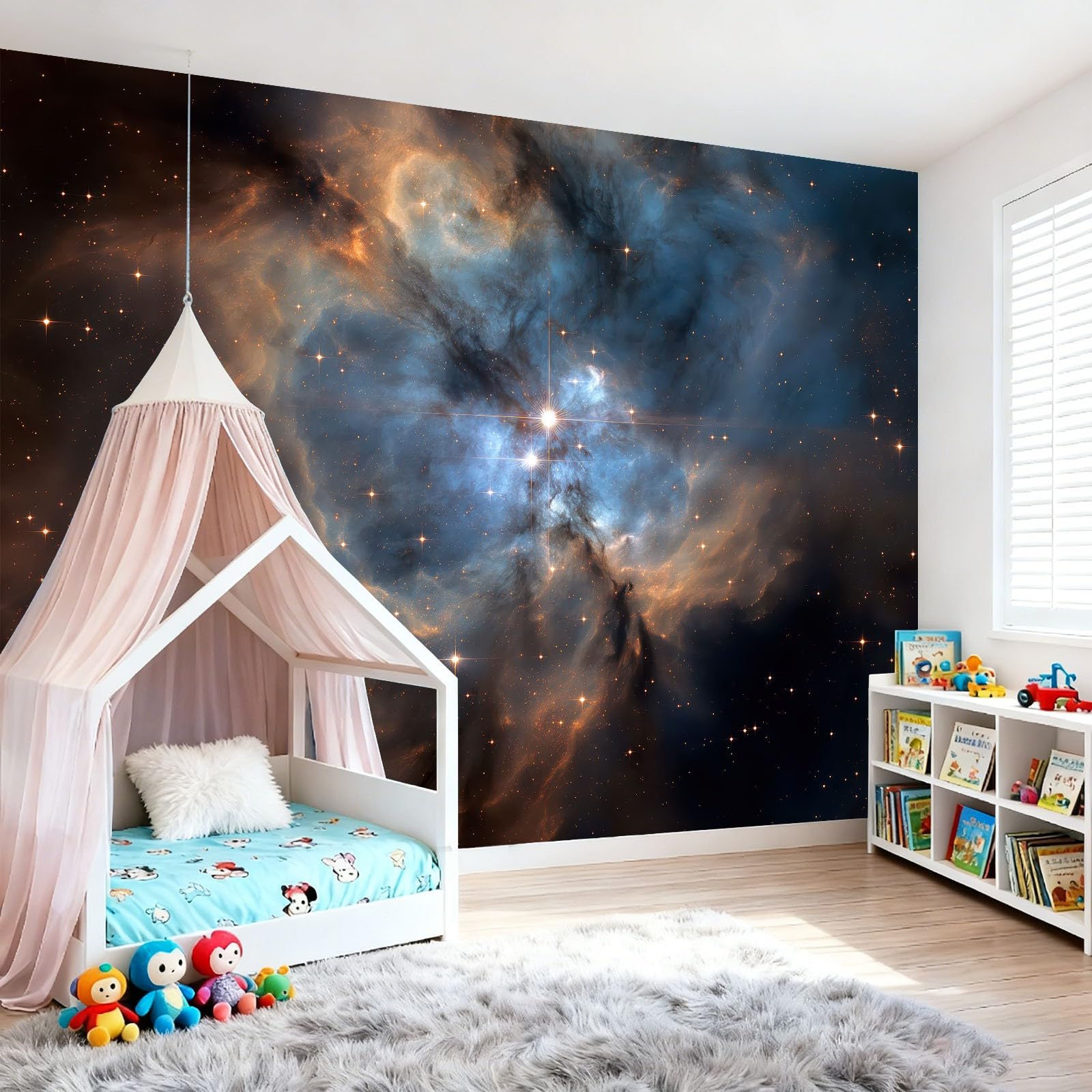 Tapeta 3D z włókniny natura mgławica gwiaździste niebo 200 x 140 cm tapeta dekoracja ścienna do salonu sypialni niebieski