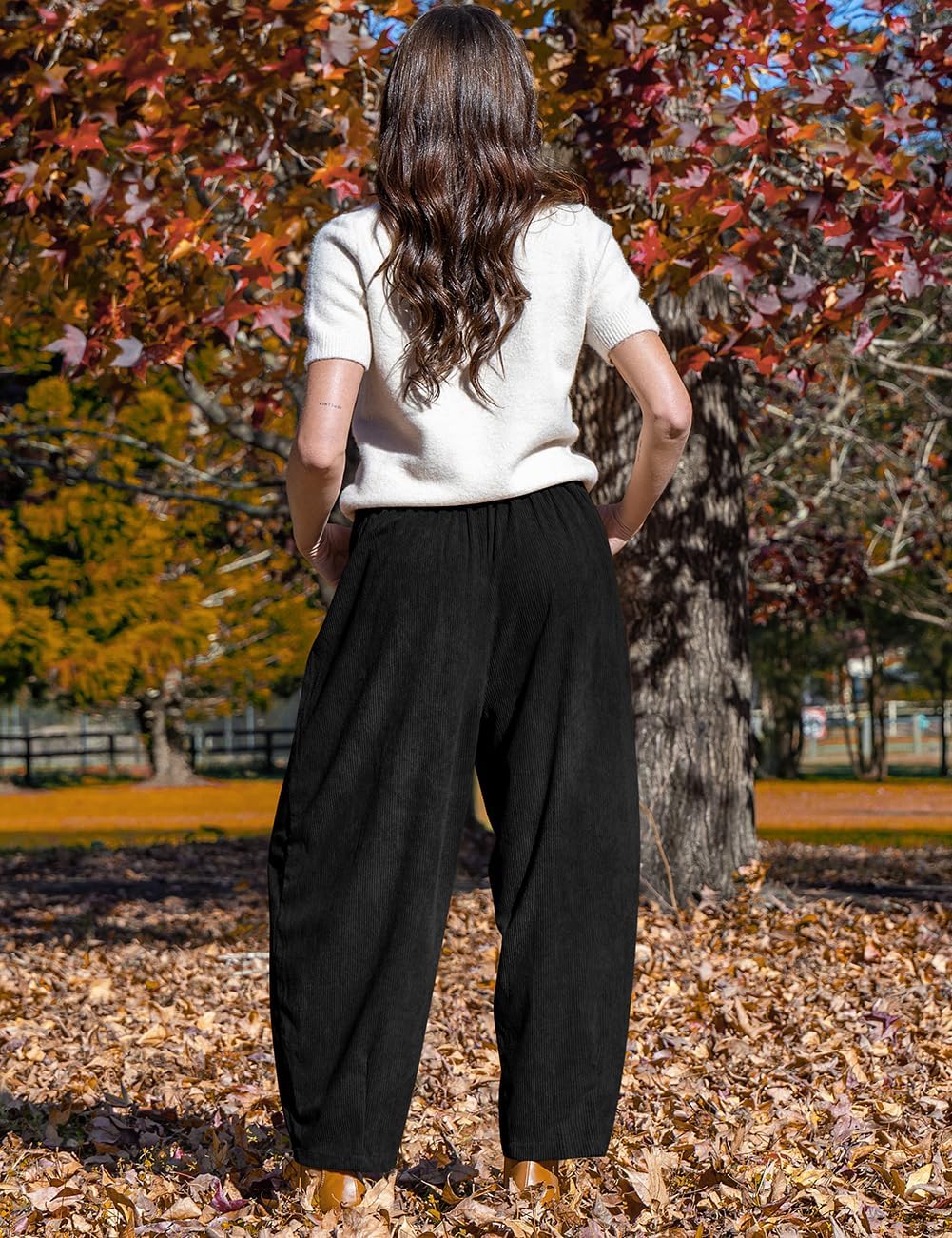 TARSE Women’s Corduroy Pants Baggy Wide Leg Pants Casual Elastic Waisted Palazzo Harem Pants with Pockets - Image 5