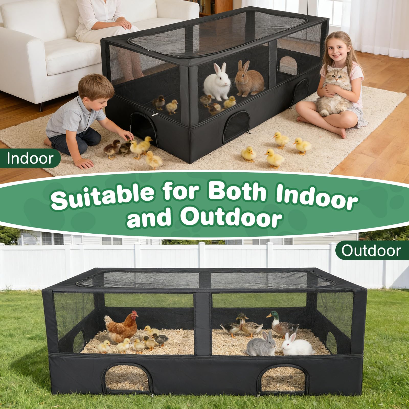 Parc pour Animaux Pliable 162 x 80 x 81 cm, Enclos Intérieur Extérieur Imperméable Grand Format, Cage pour Chiots, Chatons, Lapins et Petits Animaux, Structure en Acier, Portable et Facile à Installer