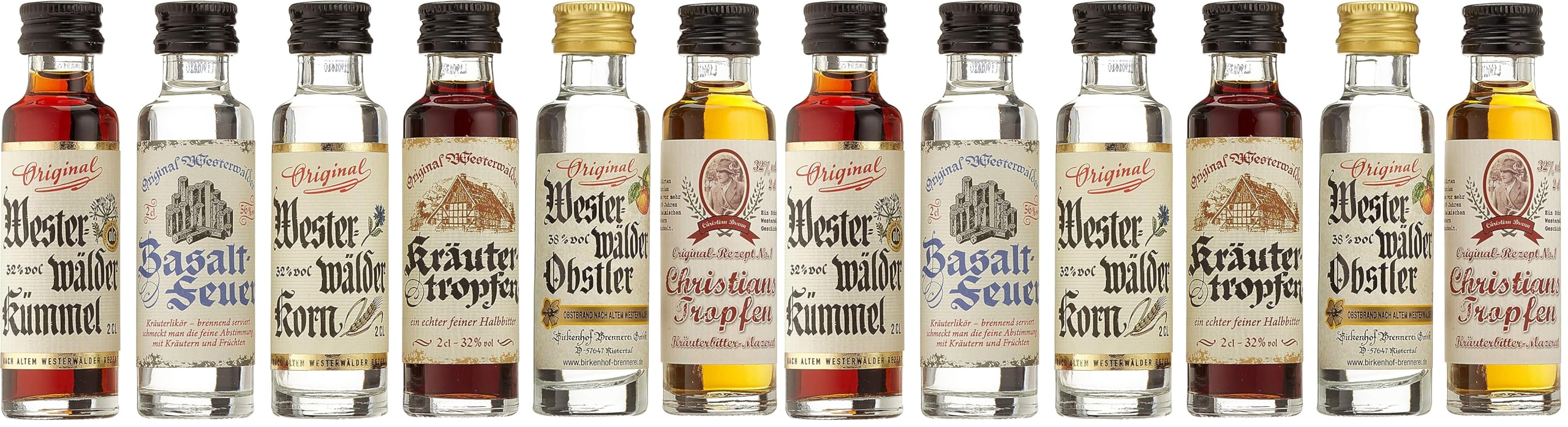 BIRKENHOF Brennerei | Tasting-Set Edition: "Westerwälder Tradition" - Traditionelle Westerwälder Kräuterspirituosen | (6 x 0,02l) (Packung mit 2)