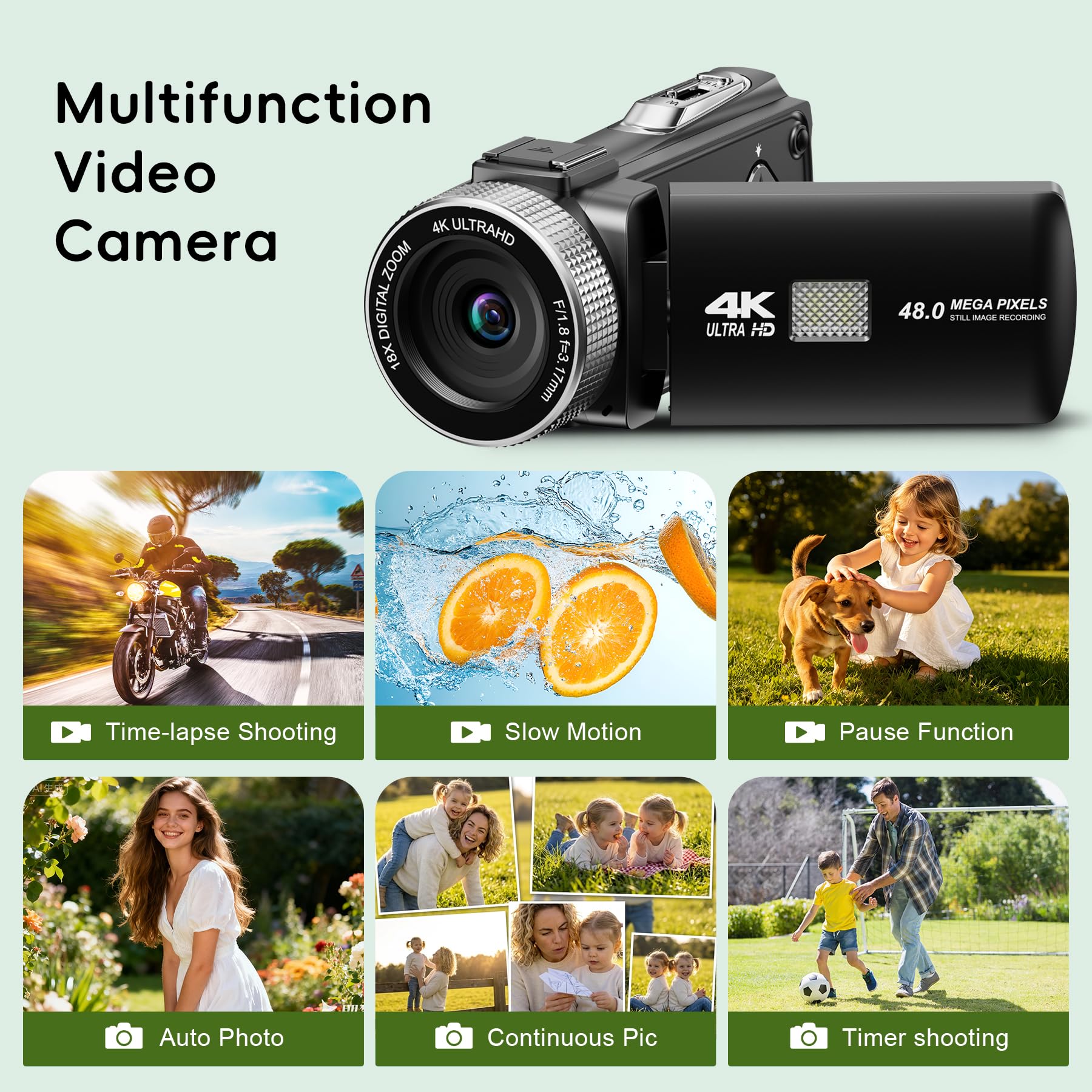 Videocamera 4K 48MP, videocamera Vlogging per YouTube, 3 pollici 270 ° Flip Touchscreen, con microfono Lavalier wireless, scheda da 32 GB, treppiede, kit per principianti