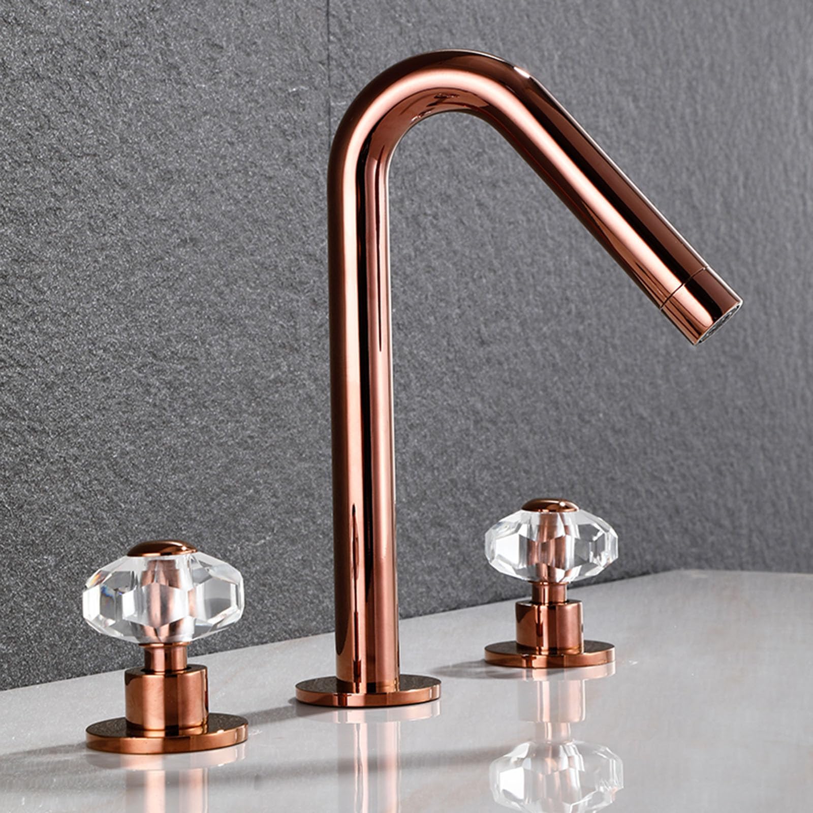 Robinet Lavabo Moderne Mitigeur 3 Trous Or Rose pour Salle de Bain