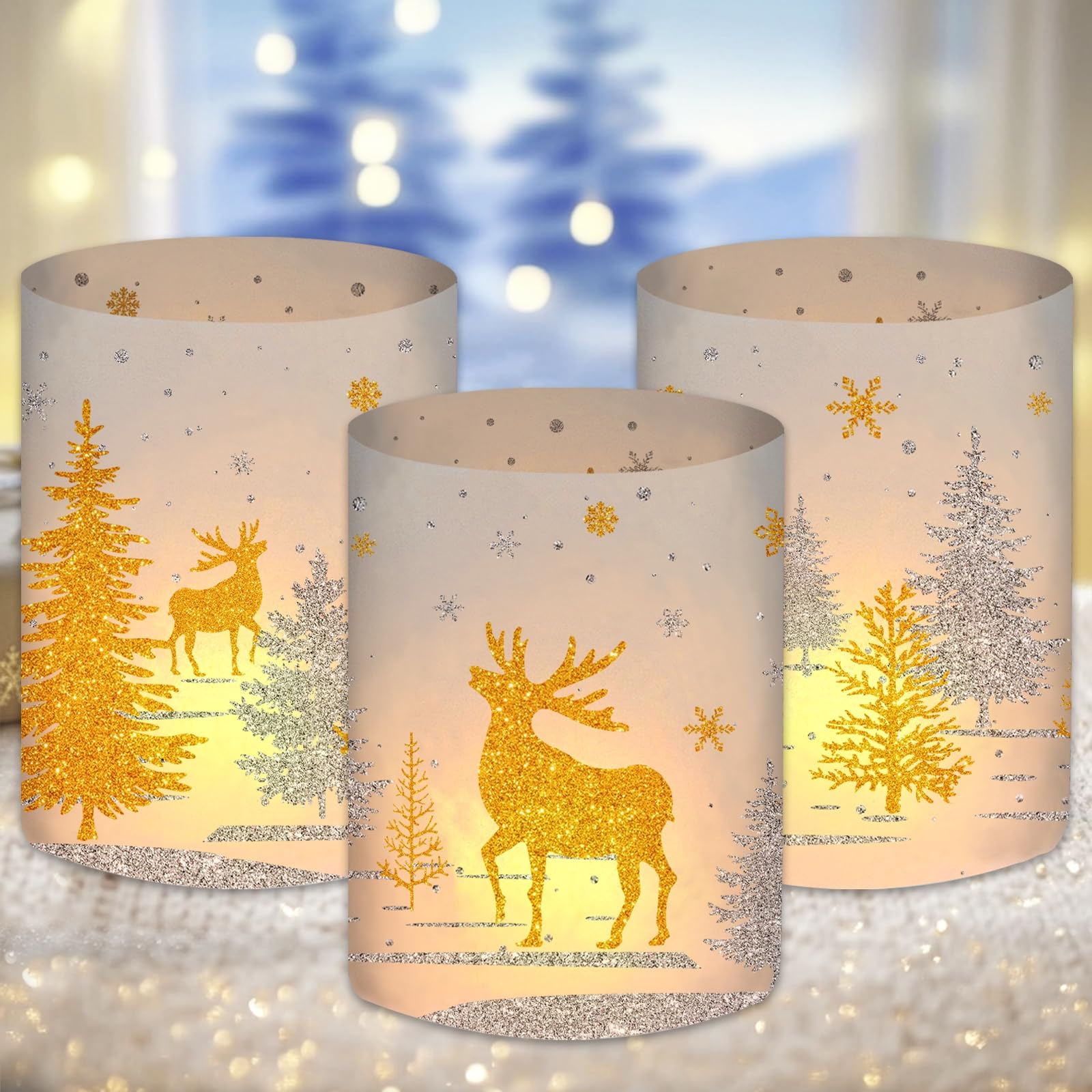 12 portavelas para decoración de mesa, decoración navideña, decoración de Navidad, decoración navideña, decoración navideña, ciervo, fiesta de Navidad, para velas de té o velas