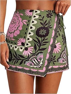 SweatyRocks Women's Boho Mini Skirts Floral Shorts Tie Side Wrap Skorts