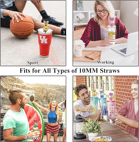 Miniatura 28 de Tapones de paja de sirena, 4 unidades, color rosa intenso, tapas para pajitas Stanley, cubierta de pajitas de silicona para popotes de 0.394 in