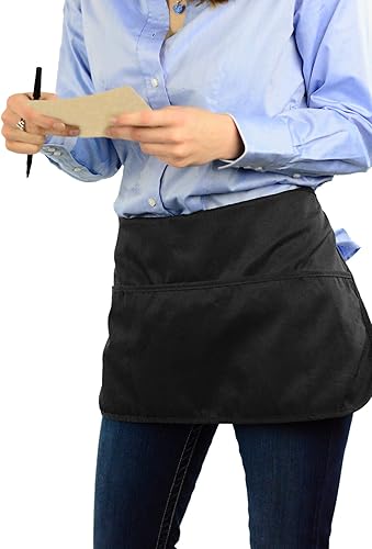 Delantal de cintura de 3 bolsillos de doble cara con soporte para bolígrafos, delantal impermeable para cortadores, camareros, cocina, manualidades,