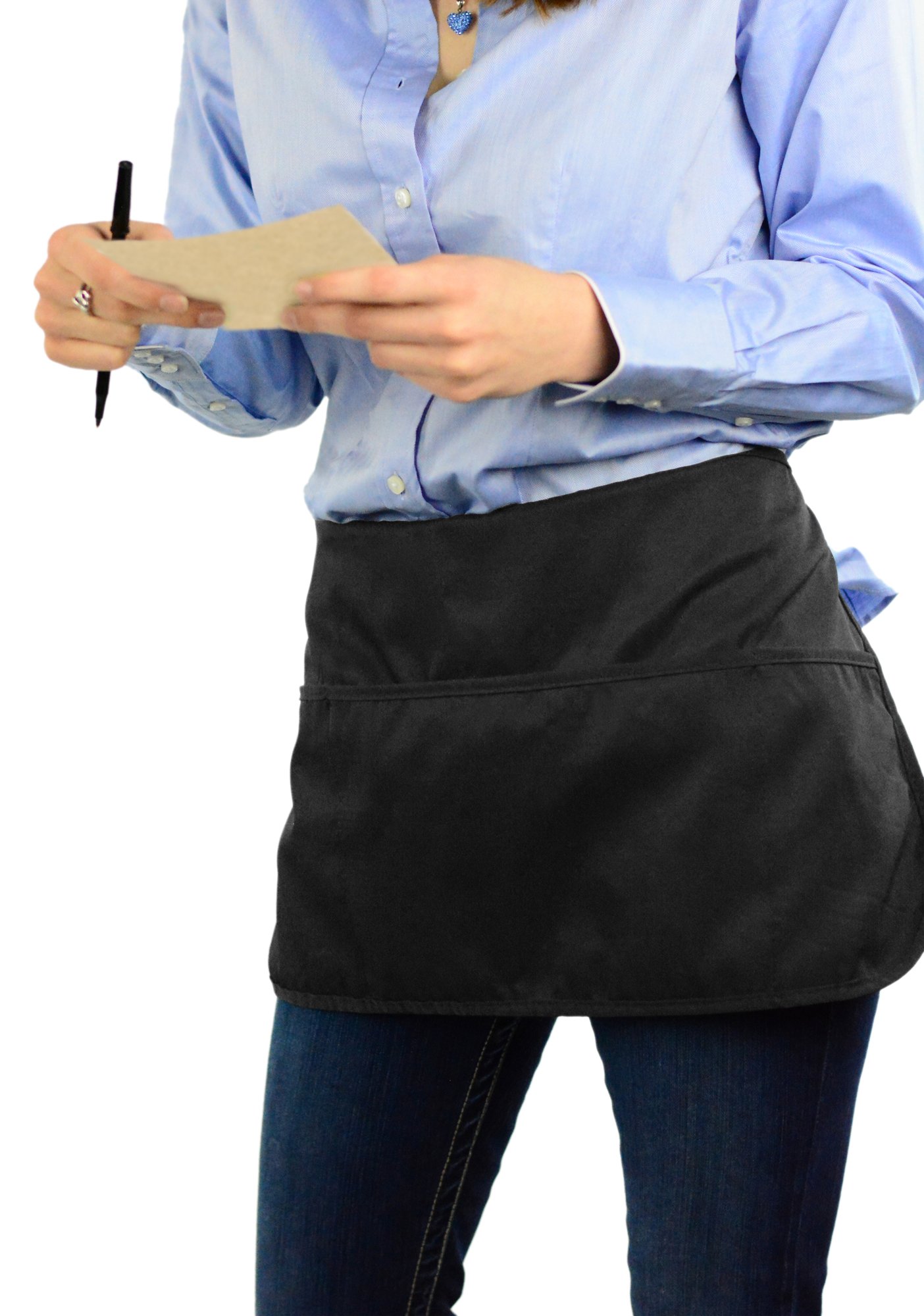 Mato & Hash Double sided 3 Pocket Waist Apron with Pen Holder | Waterproof Apron for Severs, Bartenders, Cooking, Crafts