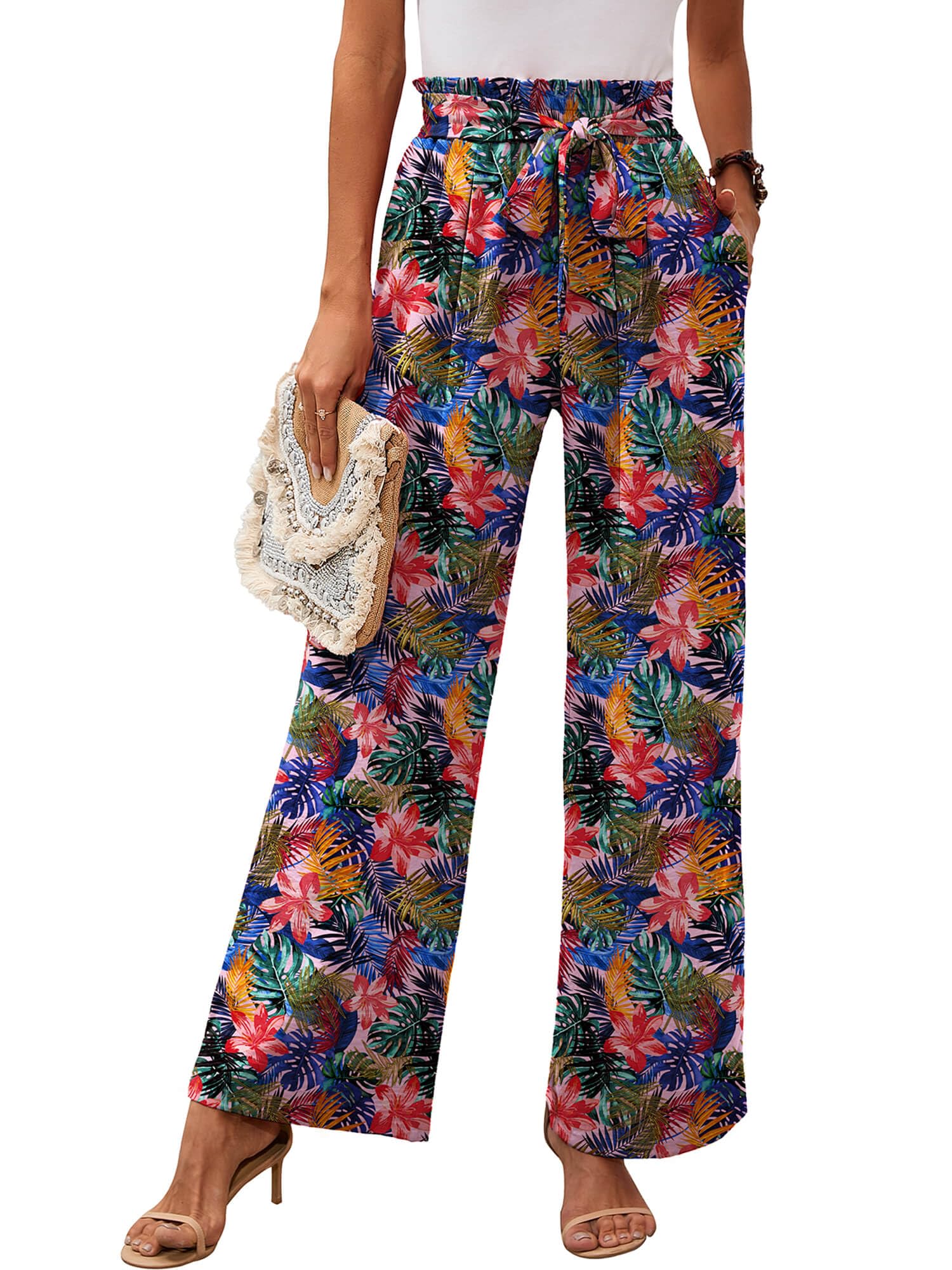 Heymoments Women's Wide Leg Lounge Pants with Pockets Lightweight High Waisted Adjustable Tie Knot Loose Trousers