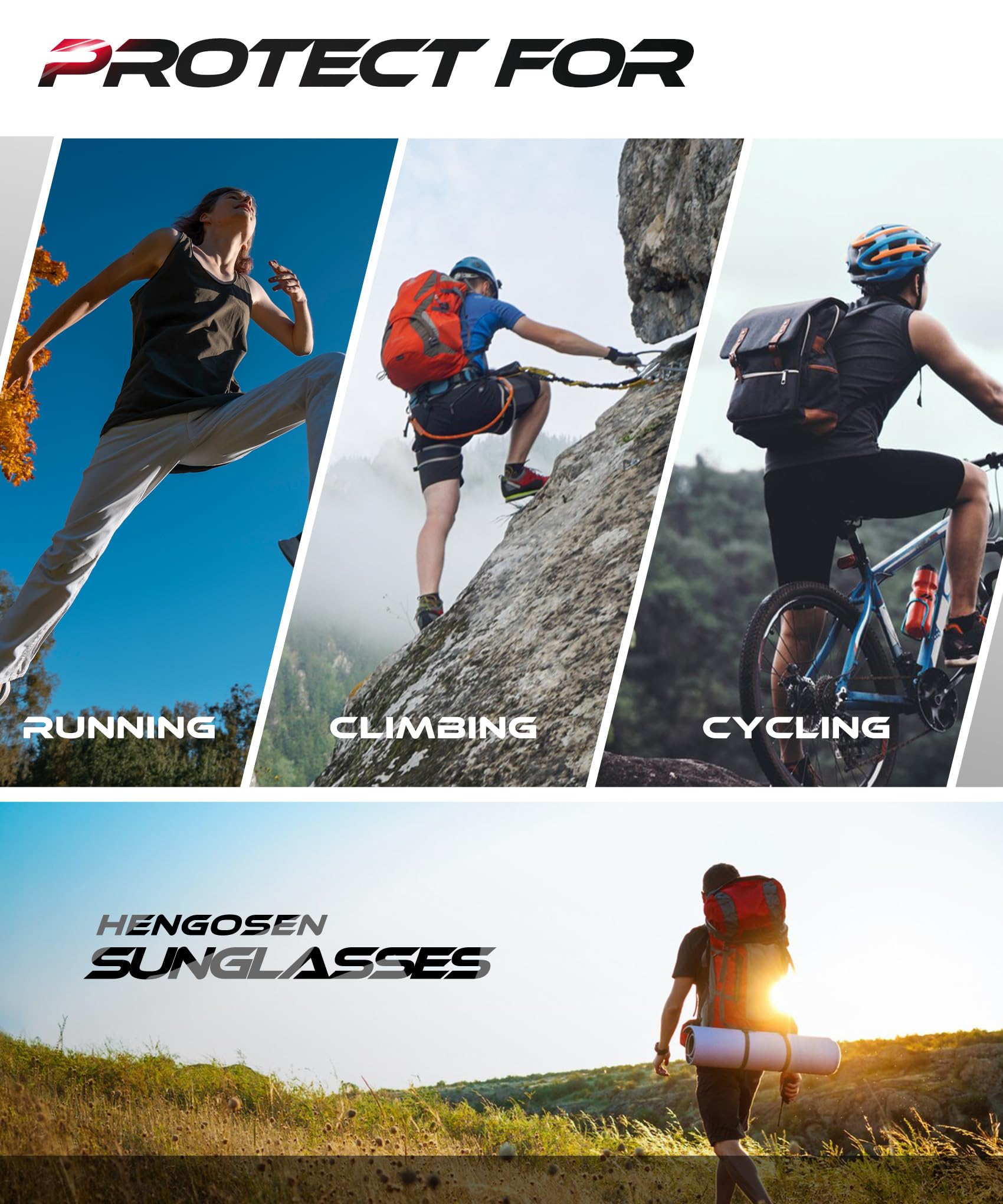 HENGOSEN Occhiali da sole sportivi polarizzati, da uomo, per ciclismo, corsa, guida, moto, pesca, protezione UV400