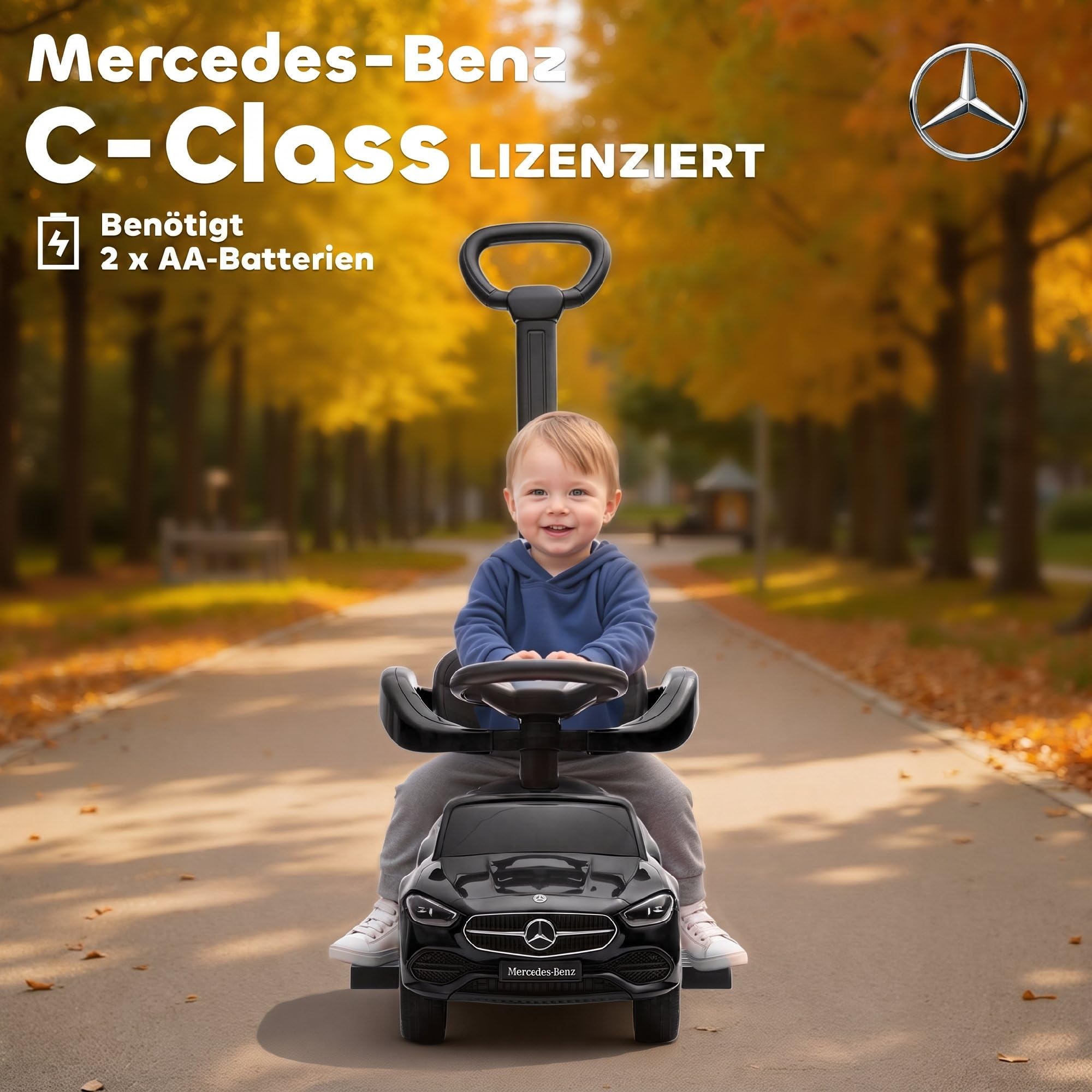AIYAPLAY Auto jezdne z drążkiem 2-in-1 dzieci 1,5-3 lat Czarny