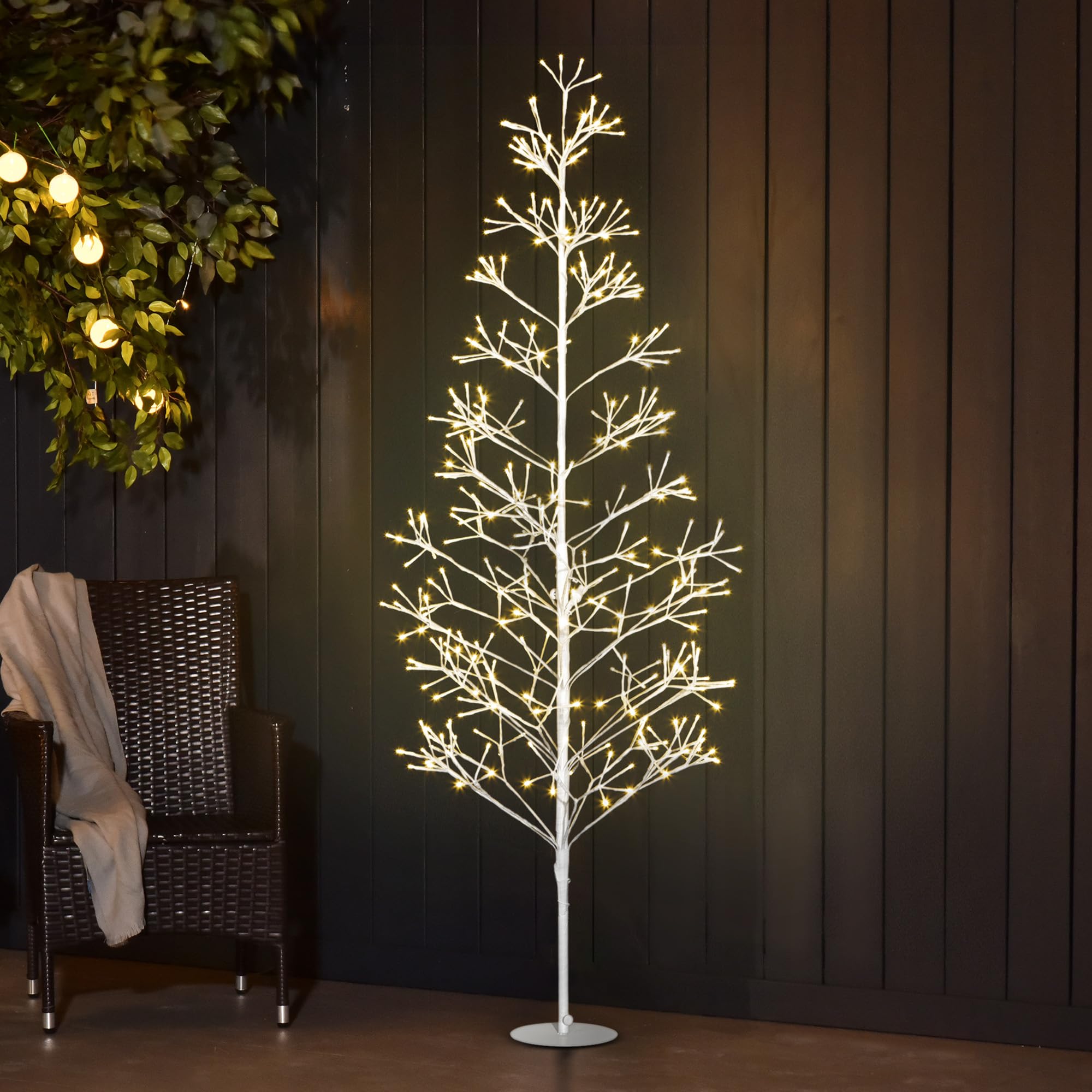 HOMCOM Albero di Natale Artificiale 384 Luci LED Bianche Ø20x180 cm Bianco