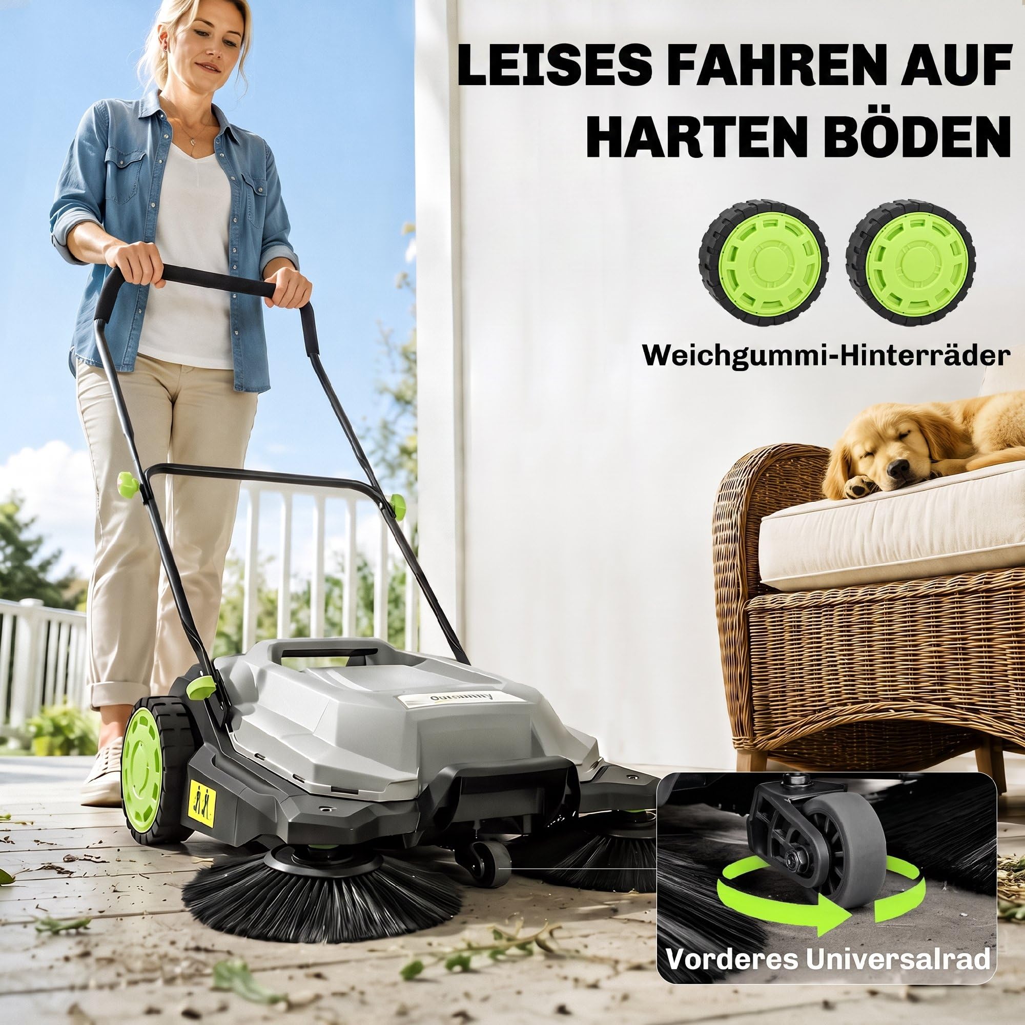 Outsunny Kehrmaschine manuell 68 cm Kehrbreite 24 L Schmutzbehälter