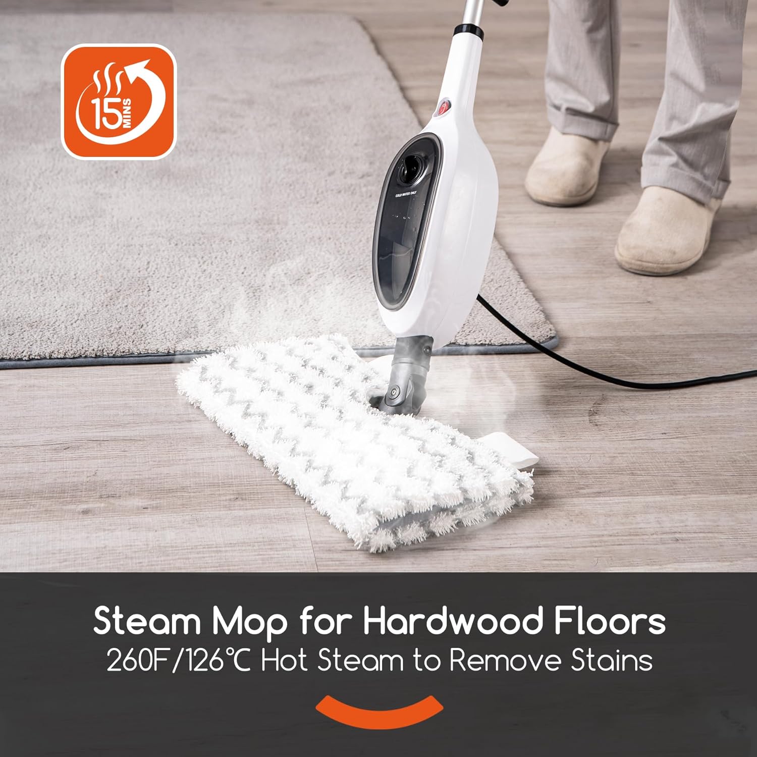Steam Mops for Floor Cleaning, Unique Double-Sided Flip Design, 15 Seconds Fast Heating，10-in-1 Steam Cleaner for Kitchen, Living Room Wood Floor Tile Cleaning