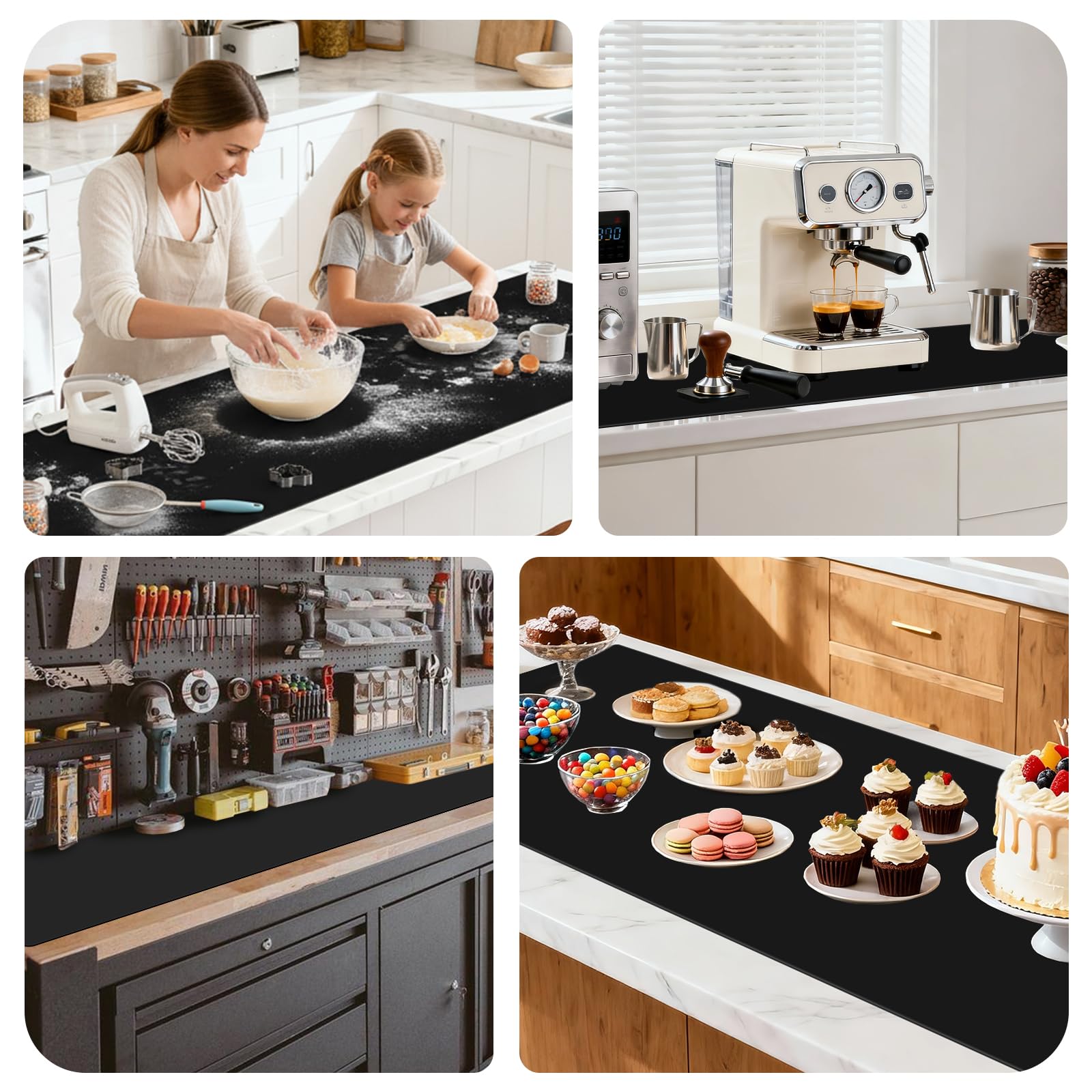 Silikonmatte Extra Groß, 200x60x0.13cm Silikonmatte Schwarz, Malunterlage für Kinder, Rutschfeste und Abwaschbar, Bastelunterlage Kinder, Silikon Unterlage für Malen, DIY Handwerk