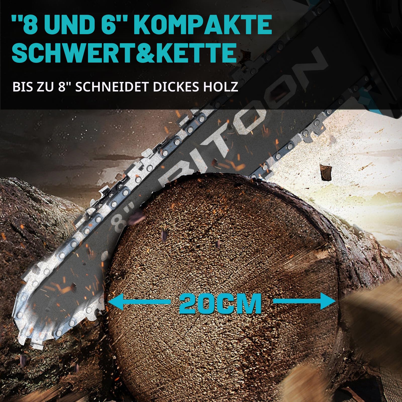 8-Zoll Kettensäge für Bosch 18V GBA-Akku, Auto-Oiler, 6-Zoll und 8-Zoll bürstenlose kabellose Astkettensäge, batteriebetriebene Mini Kettensäge zum Holzfällen, Baumbeschneiden (nur Werkzeug)