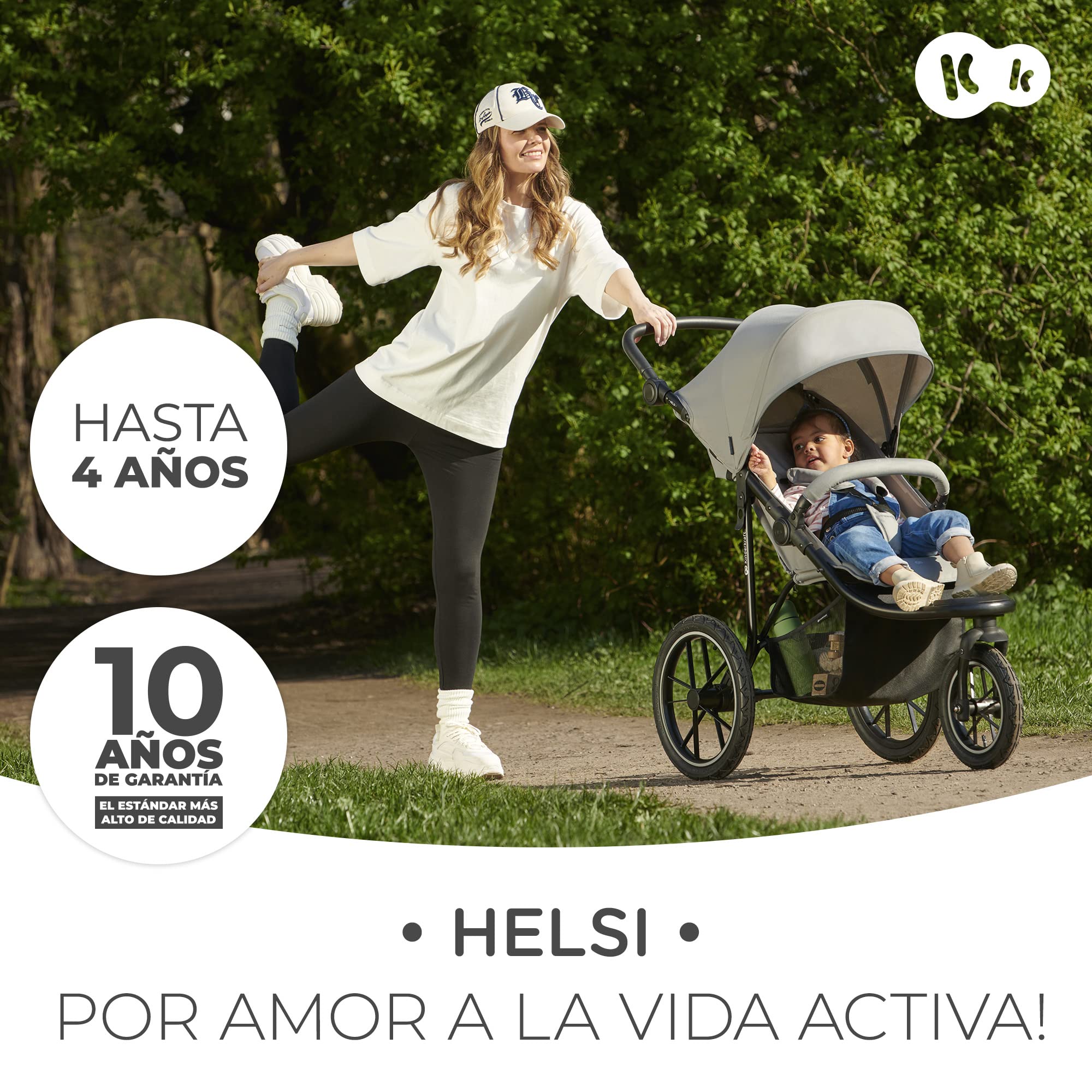 Kinderkraft HELSI, Jogger, Silla de Paseo, Para Bebés, 3 Ruedas, Para cada Terreno, Desde el Nacimiento hasta 22 Kg, Rueads Neumaticas, Off Road, Cesta Grande, Negro