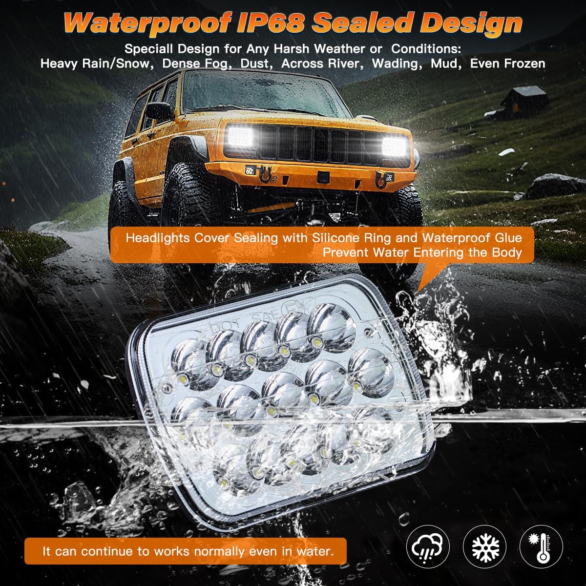 5x7 H6054 In LED Headlights DOT Approved Hi/Lo Sealed Beam 7x6 Rectangular Headlamp for Je ep Truck Off-road Van Pickup with Isuzu Ford Chevy GMC with H6545 H6052 H5054 6053 Socket Headlight