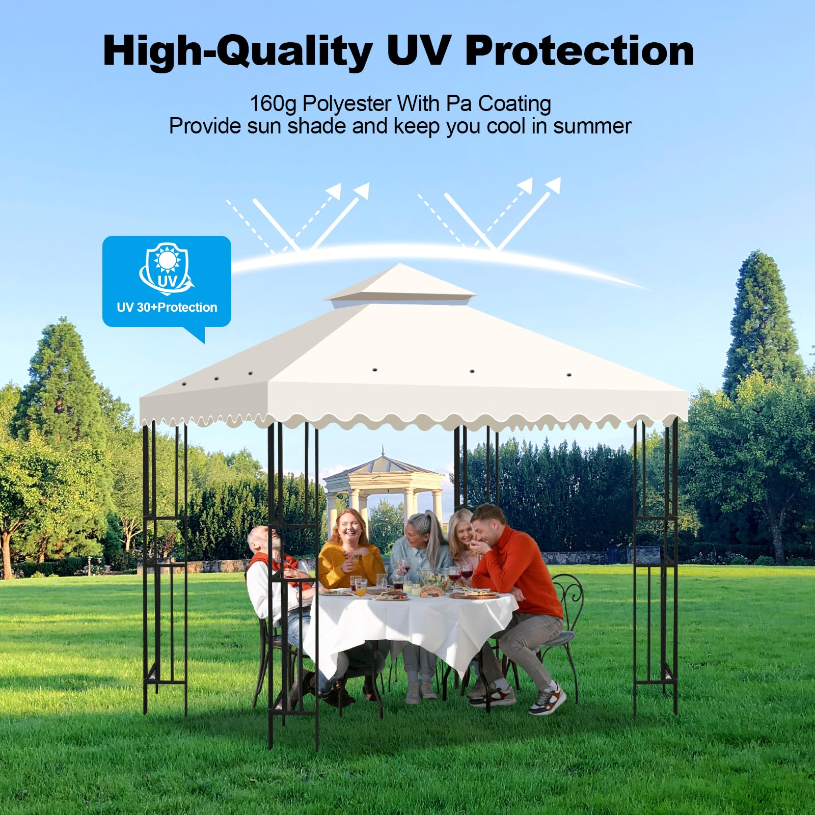 Housse de Rechange Toit Imperméable 3x3m Protection UV pour Tonnelle Jardin Terrasse Camping Beige