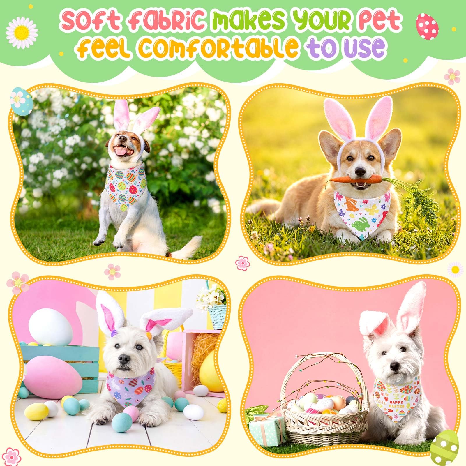 Cuffbow Lot de 200 bandanas de Pâques pour chien en vrac avec dictons - Écharpe triangulaire - Costume pour animal domestique - Tenue réglable - Lavable - Pour animaux de compagnie de petite et