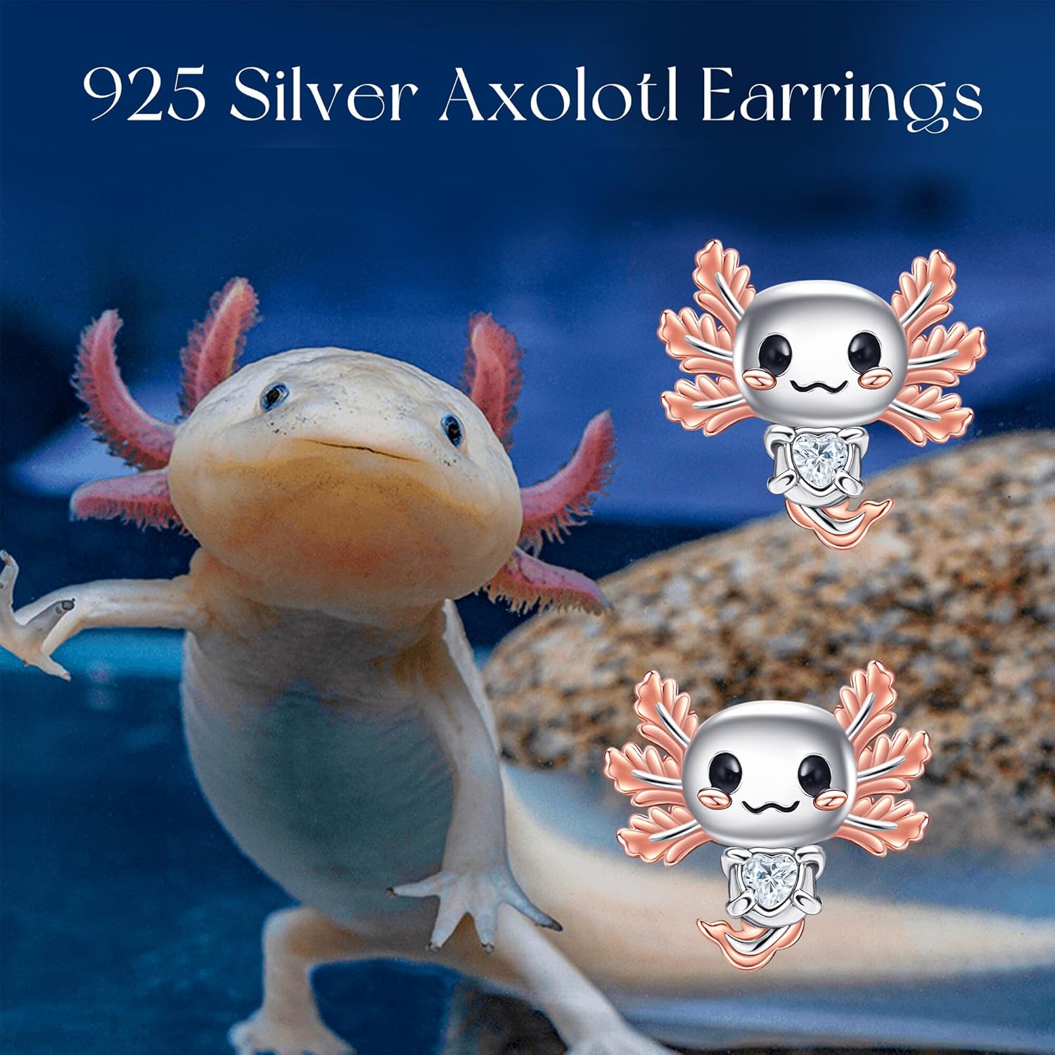 Axolotl Earrings 925 Sterling Silver Hypoallergenic Cute Axolotl Jewelry Gifts for Women - Image 6